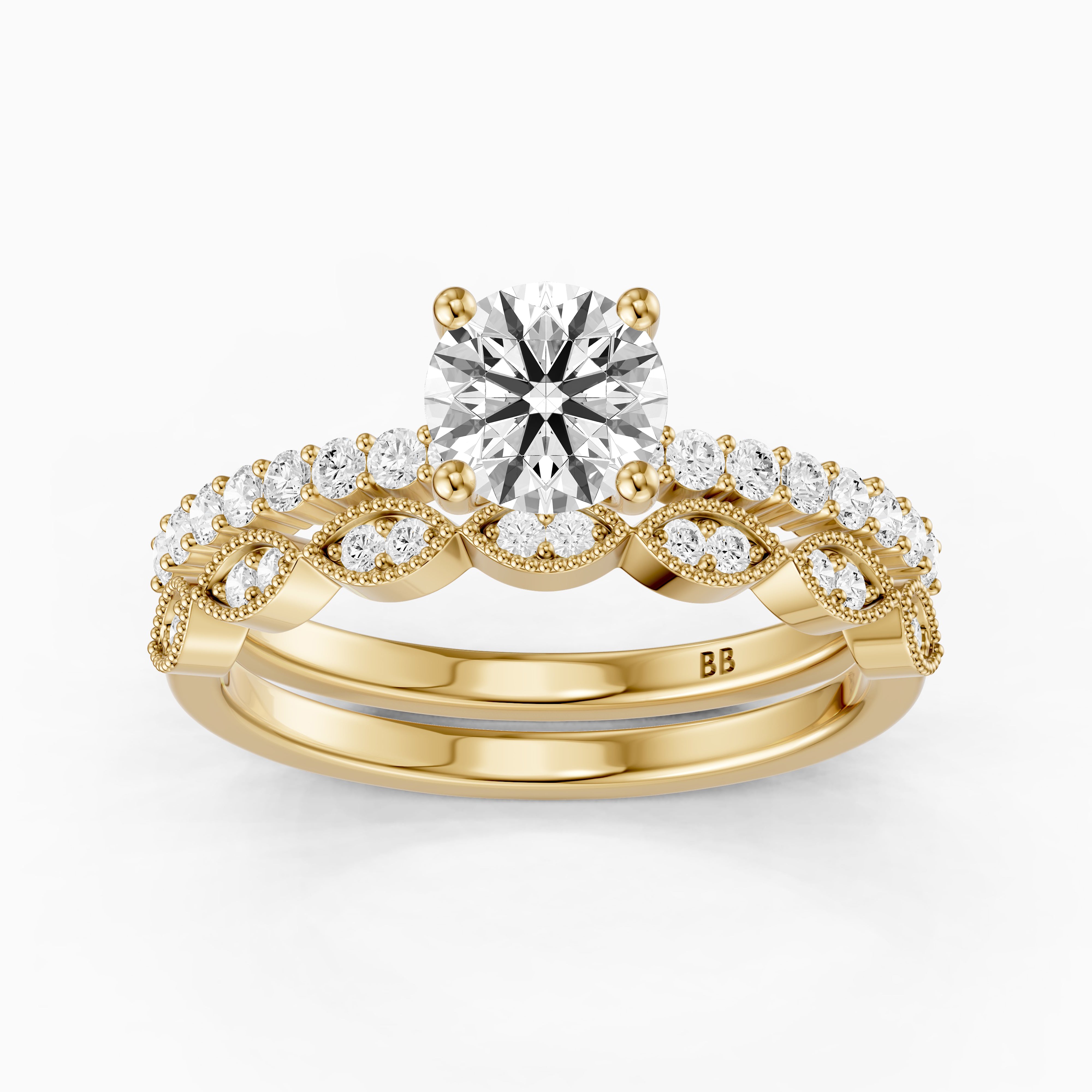 Graziela Round Cut Lab Grown Diamond Vintage Bridal Set