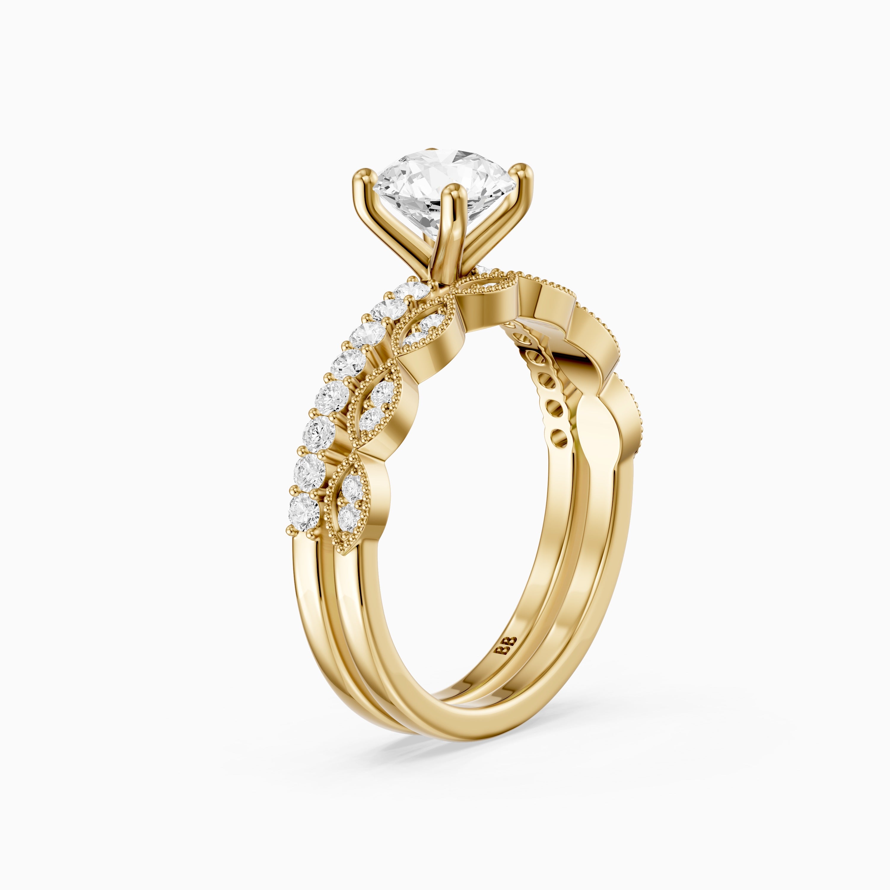 Graziela Round Cut Lab Grown Diamond Vintage Bridal Set