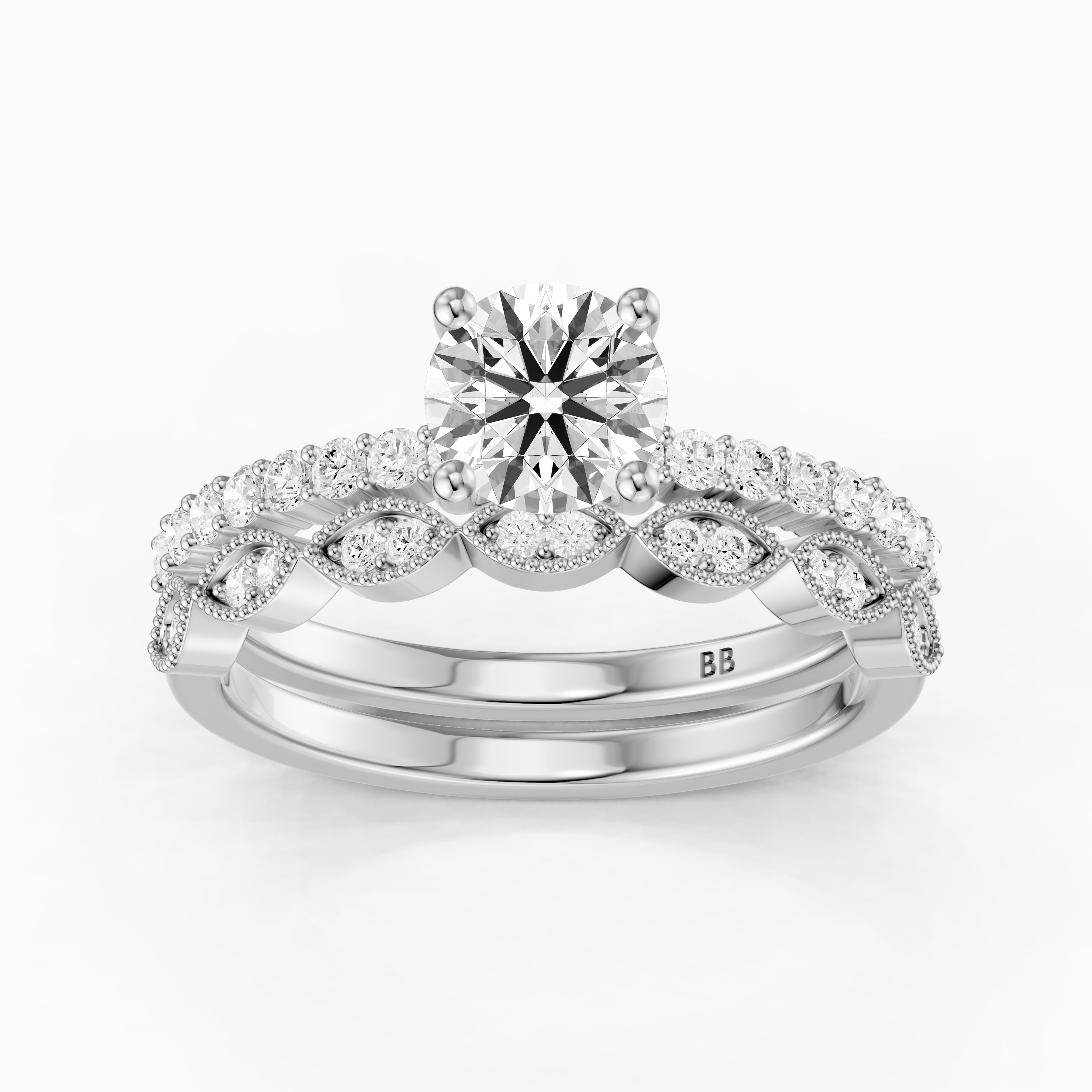 Graziela Round Cut Lab Grown Diamond Vintage Bridal Set