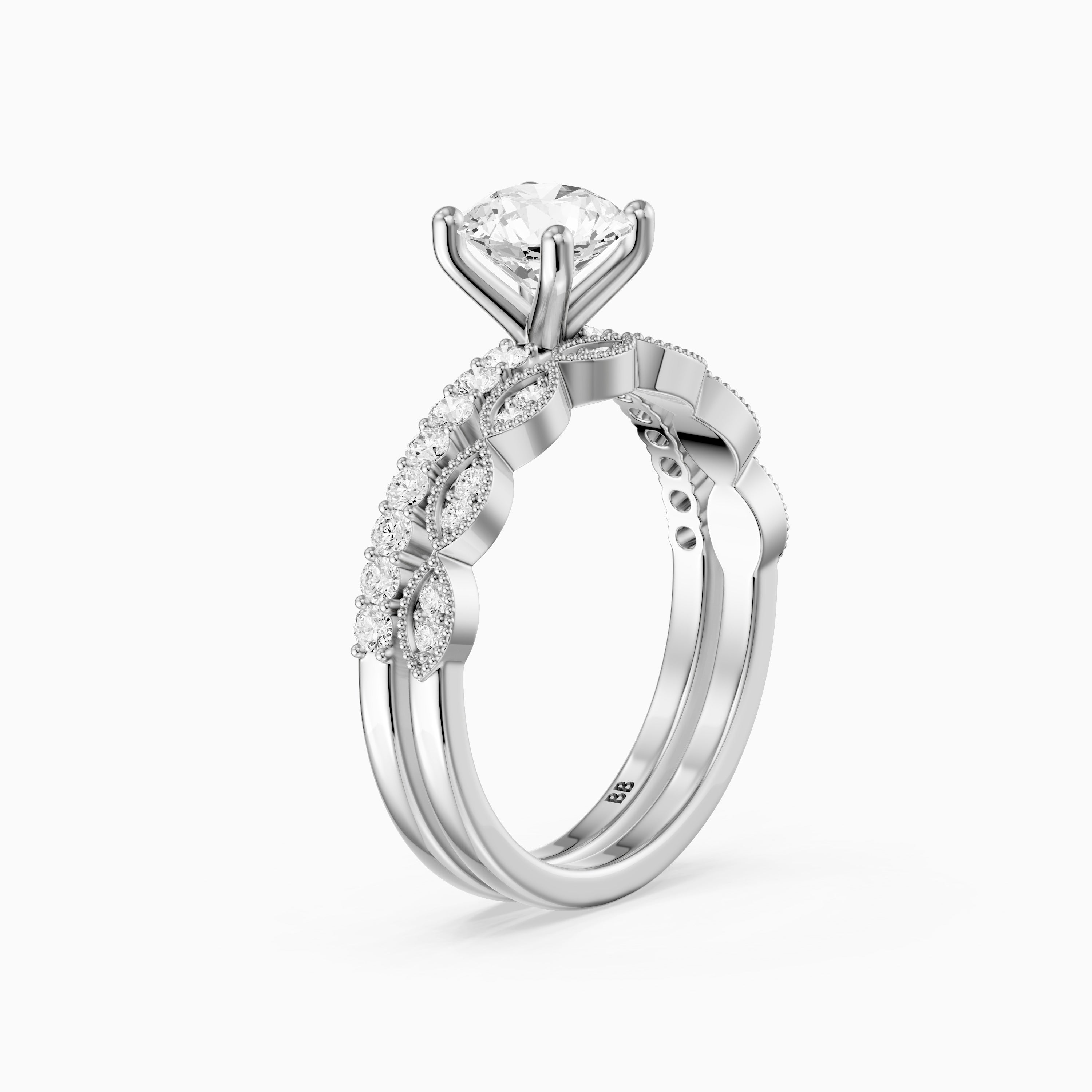 Graziela Round Cut Lab Grown Diamond Vintage Bridal Set