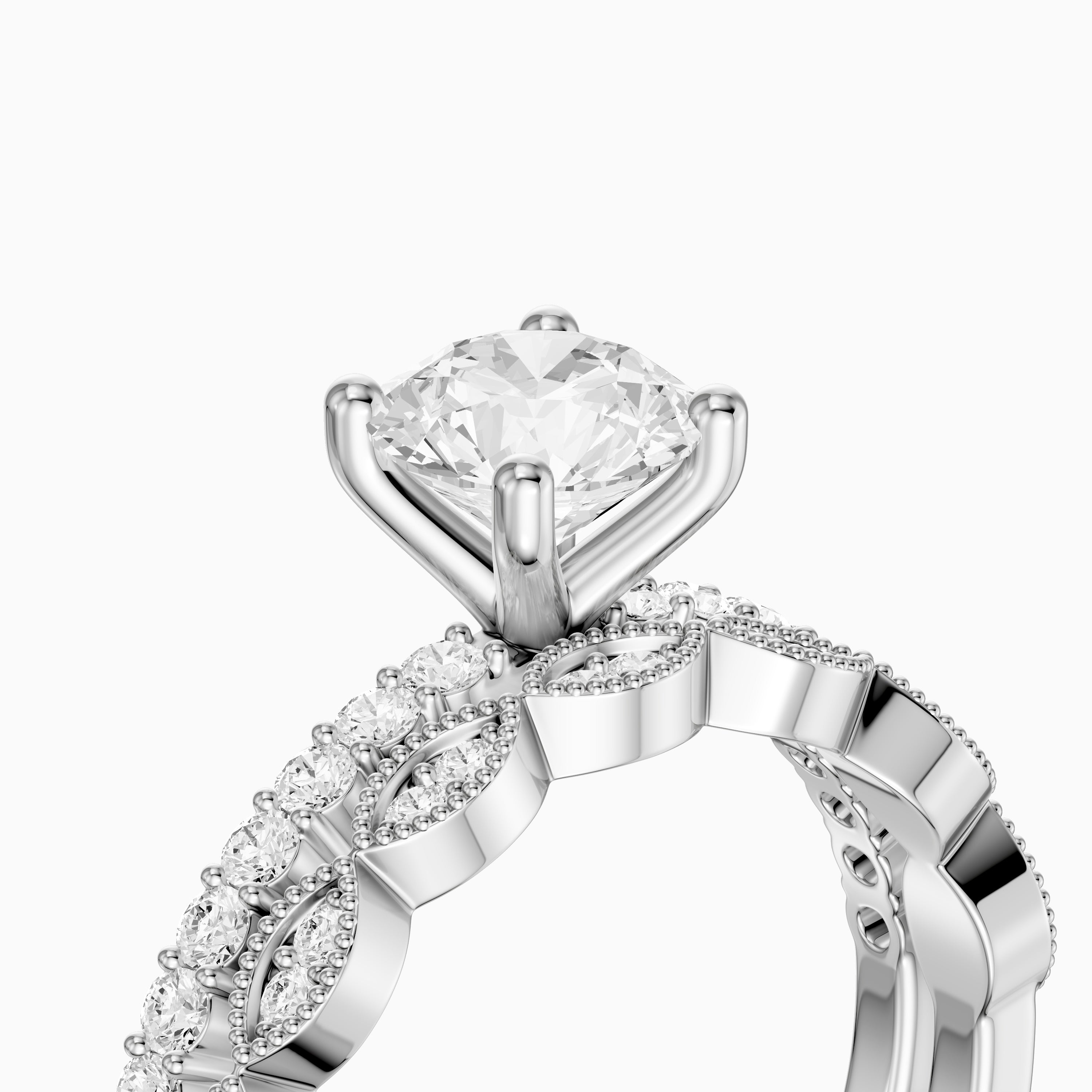 Graziela Round Cut Lab Grown Diamond Vintage Bridal Set