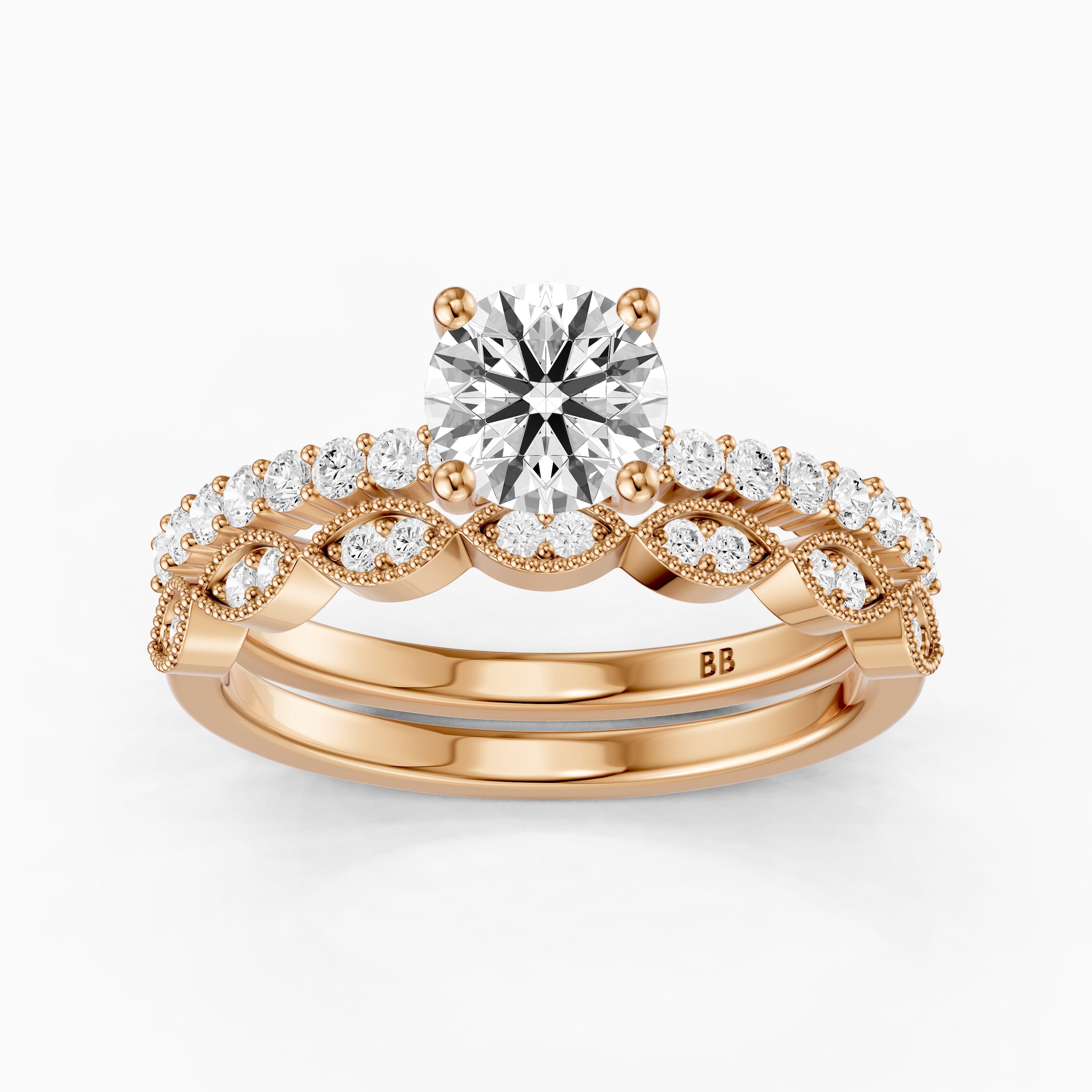 Graziela Round Cut Lab Grown Diamond Vintage Bridal Set