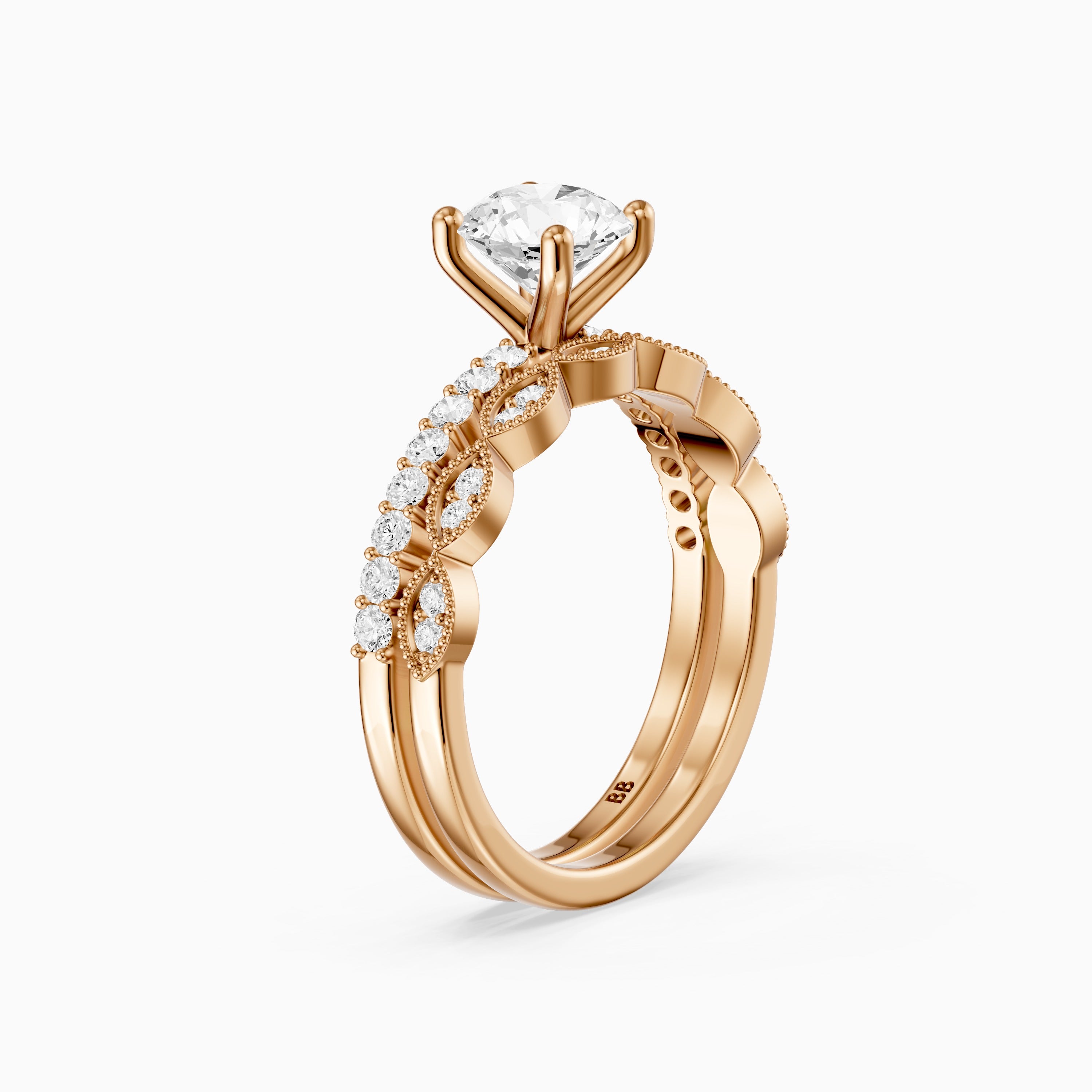 Graziela Round Cut Lab Grown Diamond Vintage Bridal Set