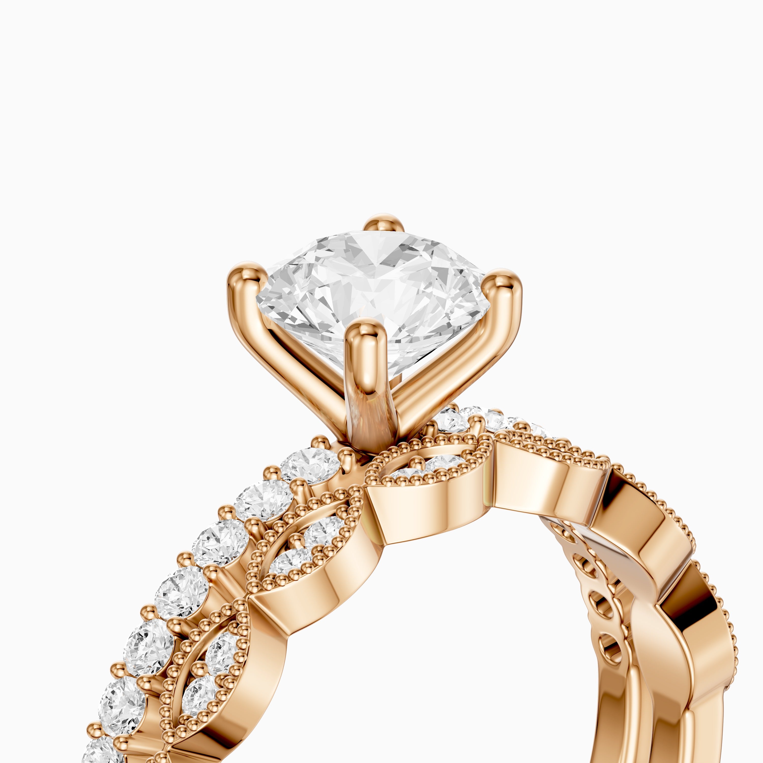 Graziela Round Cut Lab Grown Diamond Vintage Bridal Set
