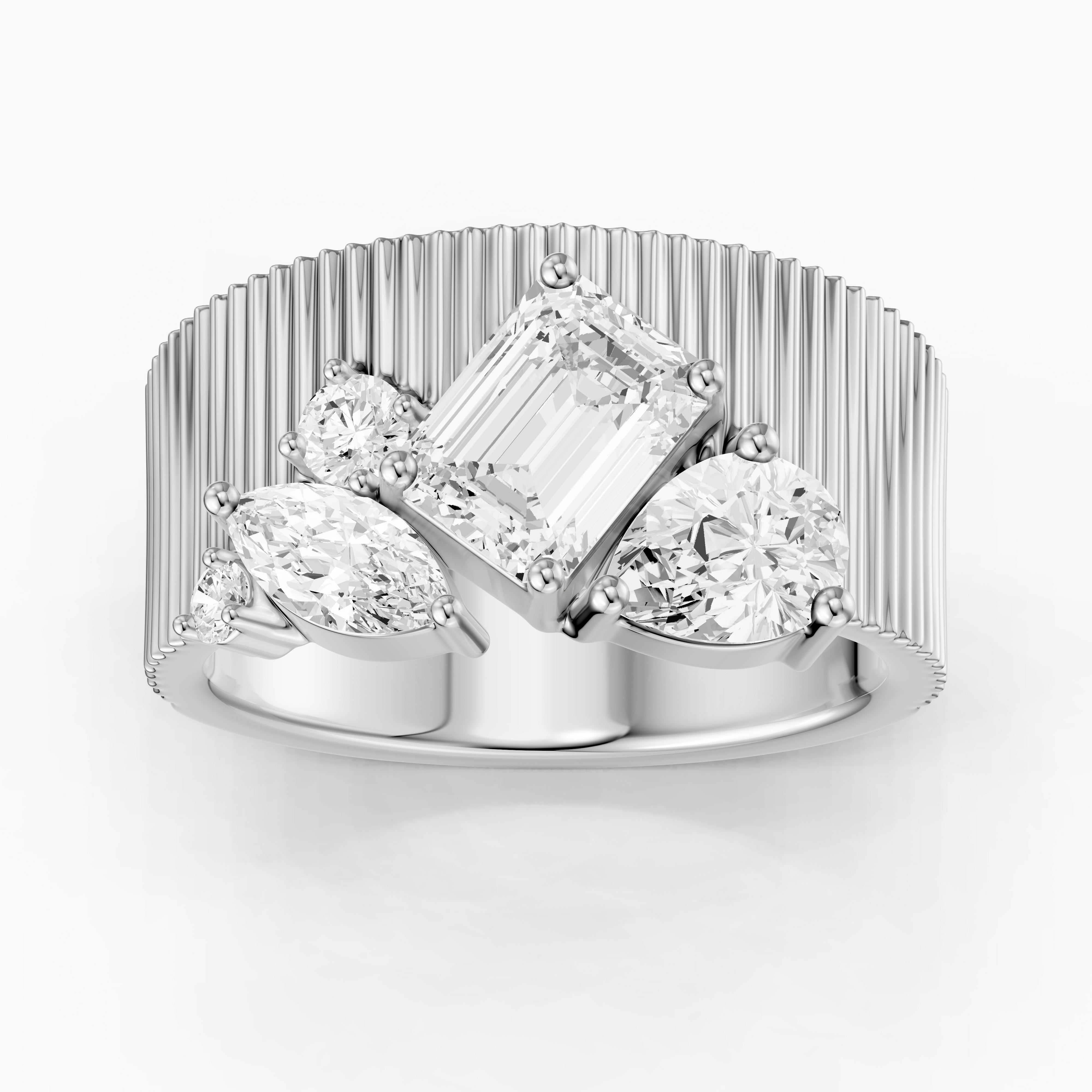Berkley Emerald Cut Lab Diamond Mixed Shape Cluster Ribbed Cigar Band
