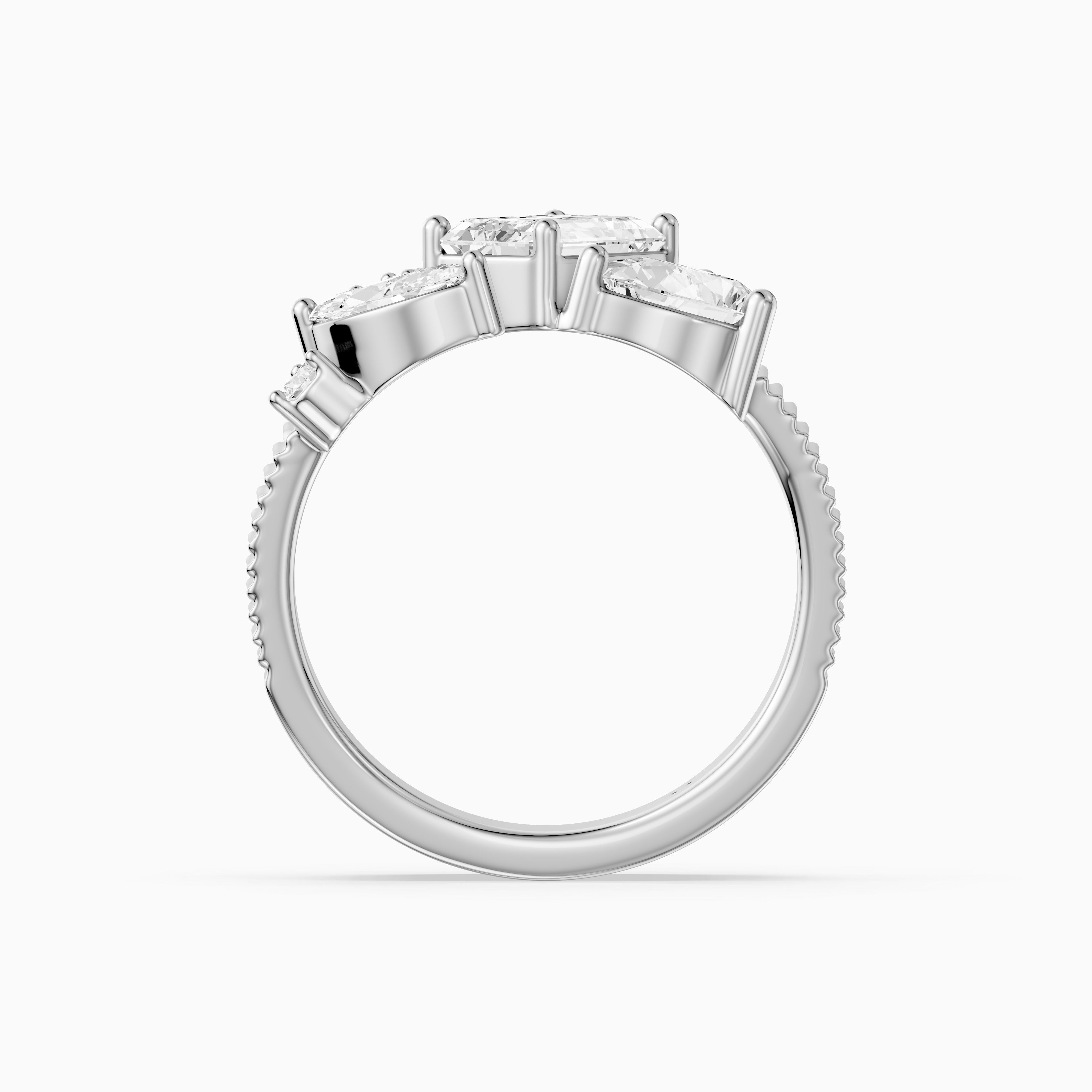 Berkley Emerald Cut Lab Diamond Mixed Shape Cluster Ribbed Cigar Band