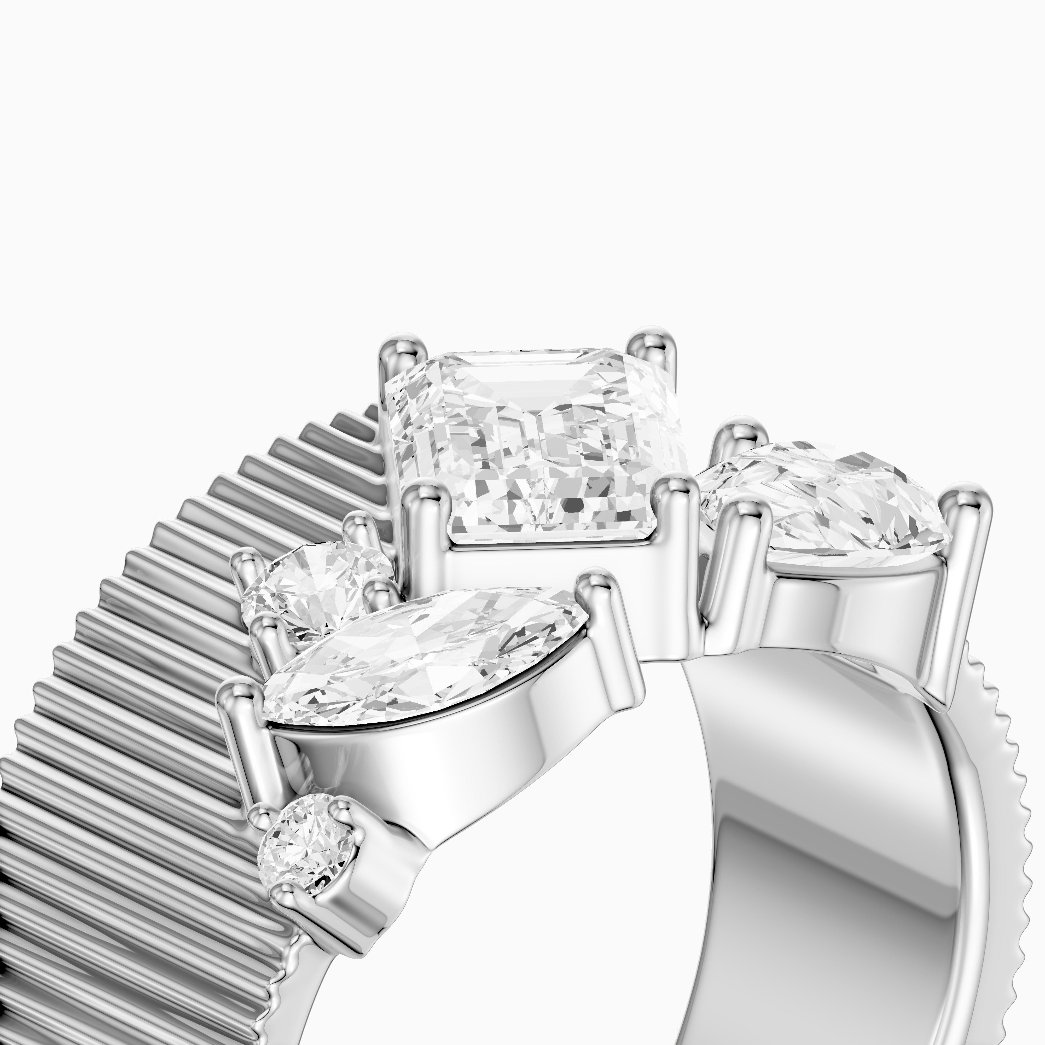 Berkley Emerald Cut Lab Diamond Mixed Shape Cluster Ribbed Cigar Band