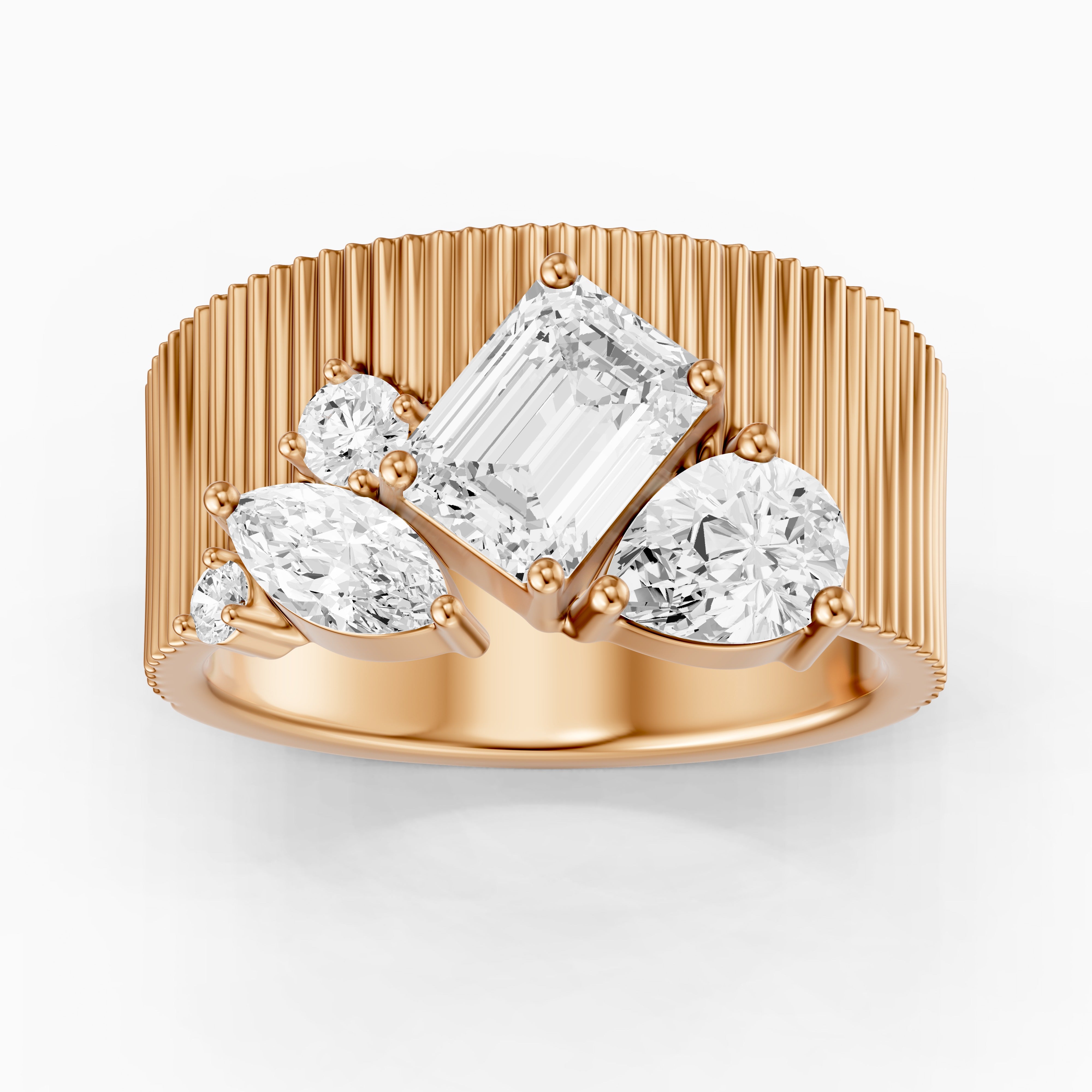 Berkley Emerald Cut Lab Diamond Mixed Shape Cluster Ribbed Cigar Band