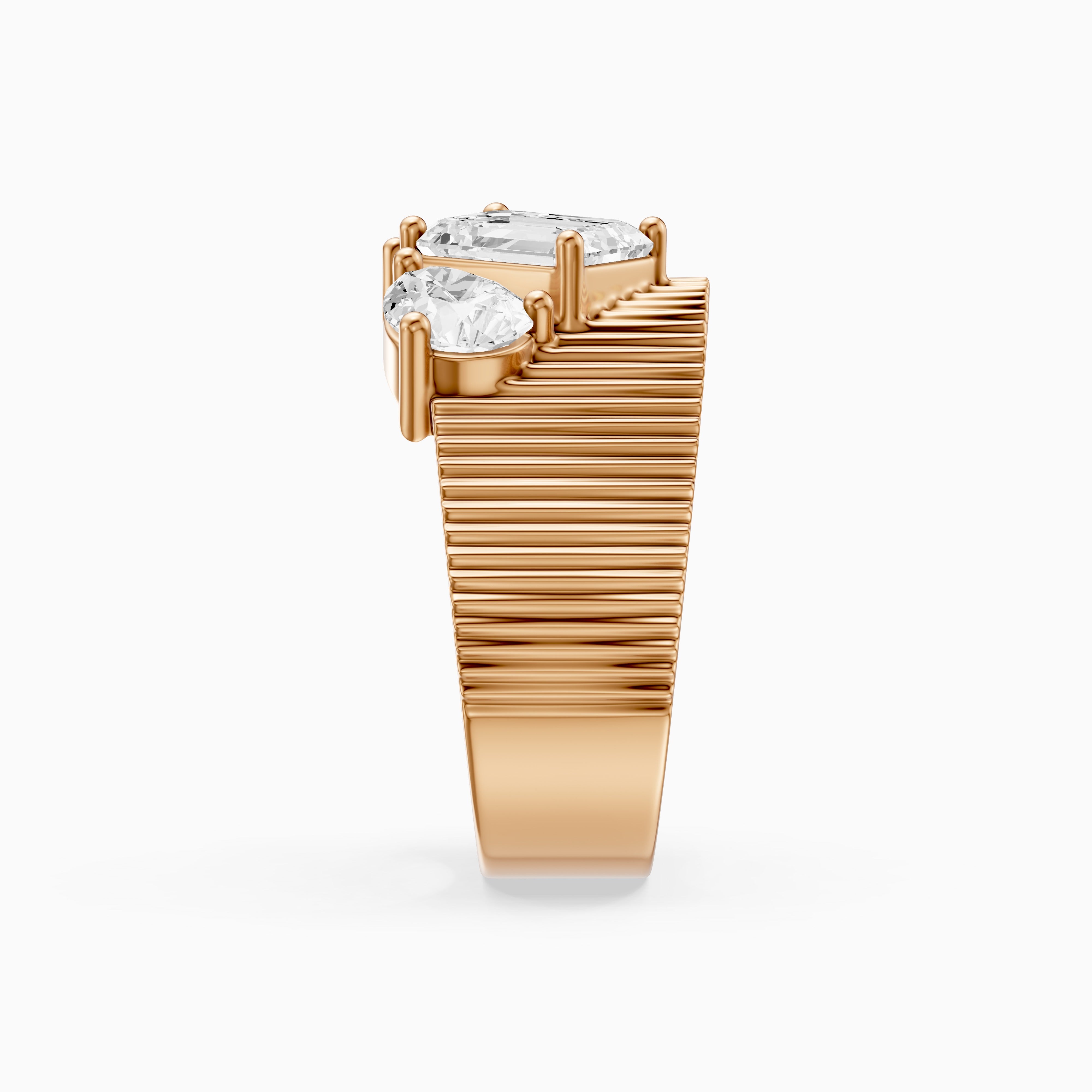 Berkley Emerald Cut Lab Diamond Mixed Shape Cluster Ribbed Cigar Band