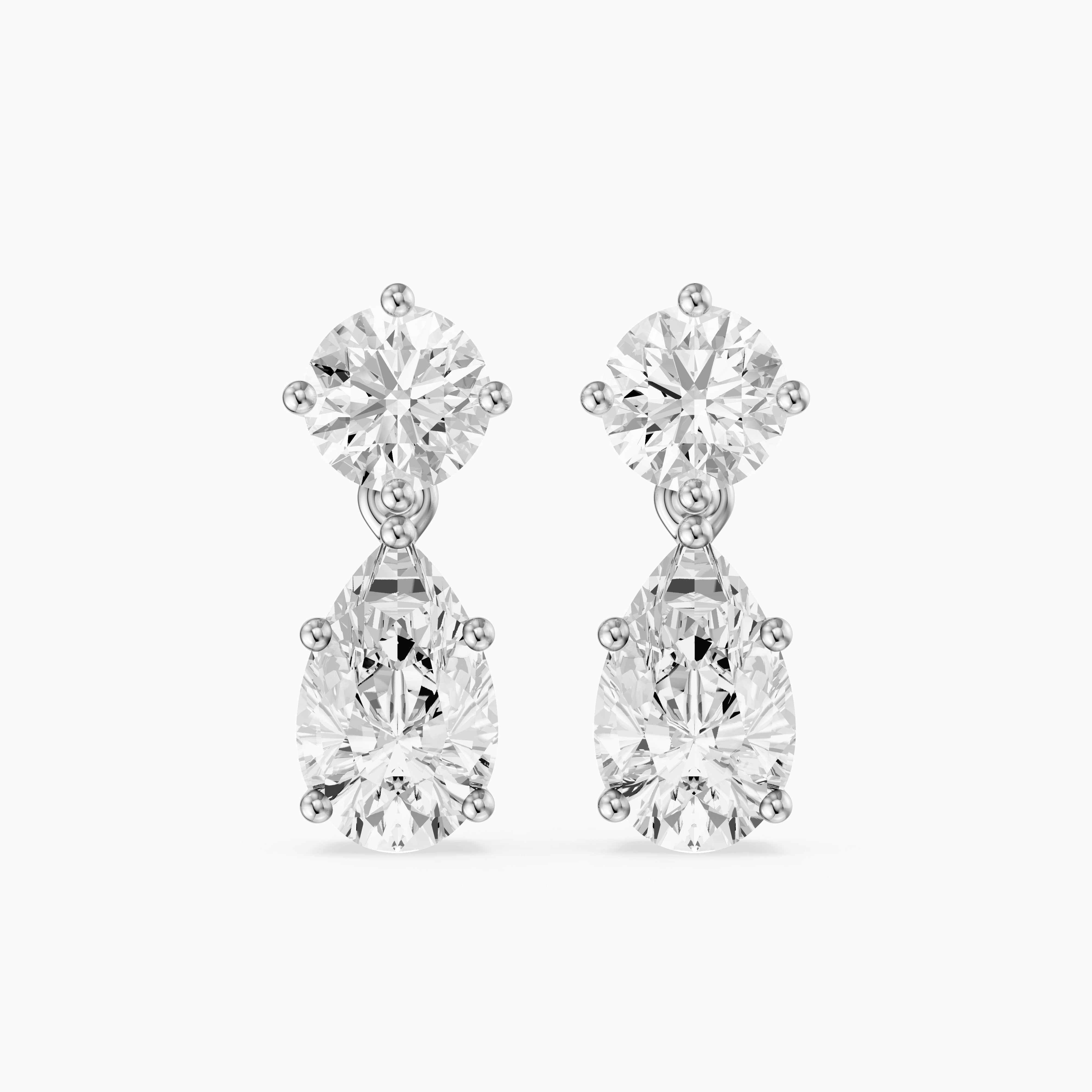 Edith Round and Pear Shape Lab grown Diamond Drop Earrings