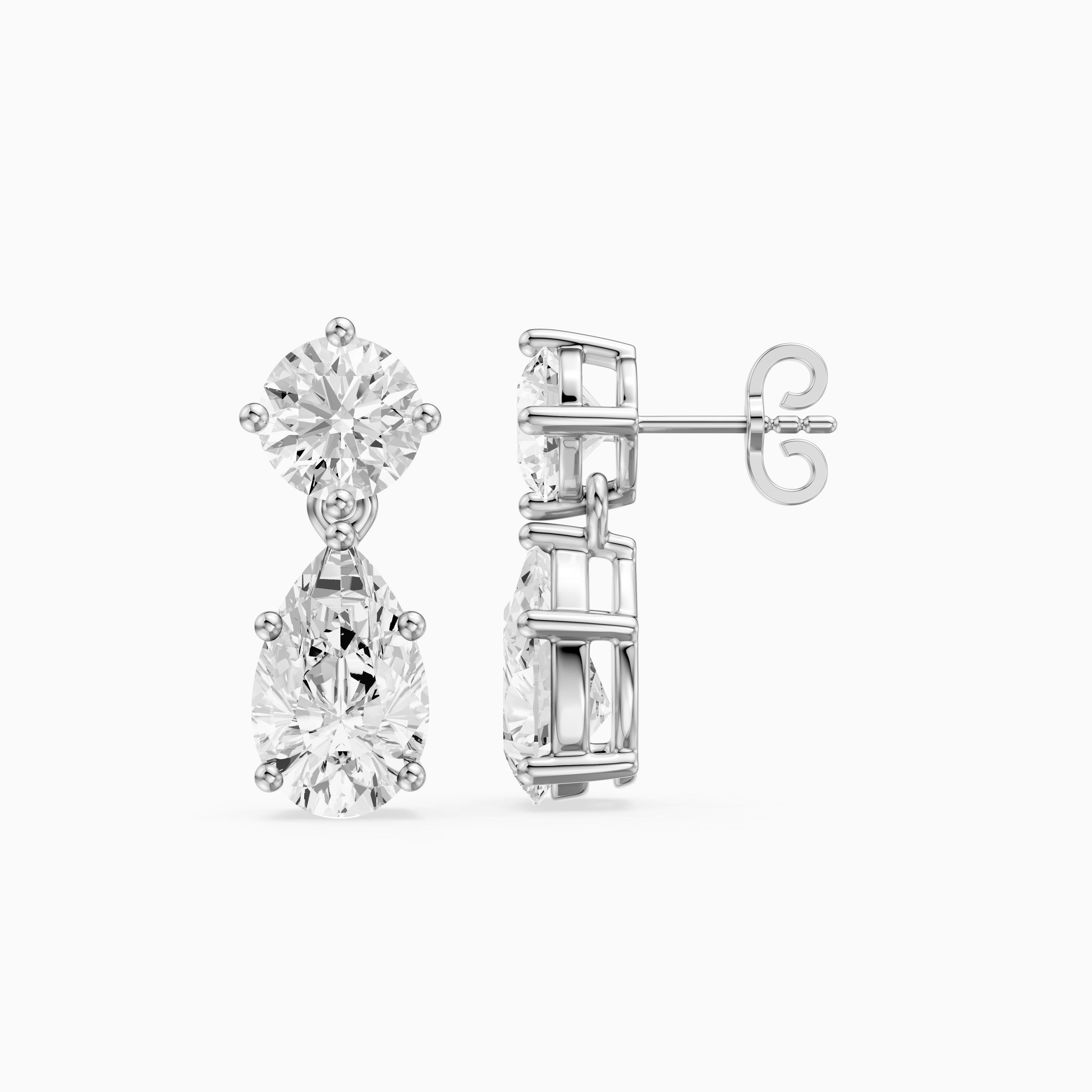 Edith Round and Pear Shape Lab grown Diamond Drop Earrings