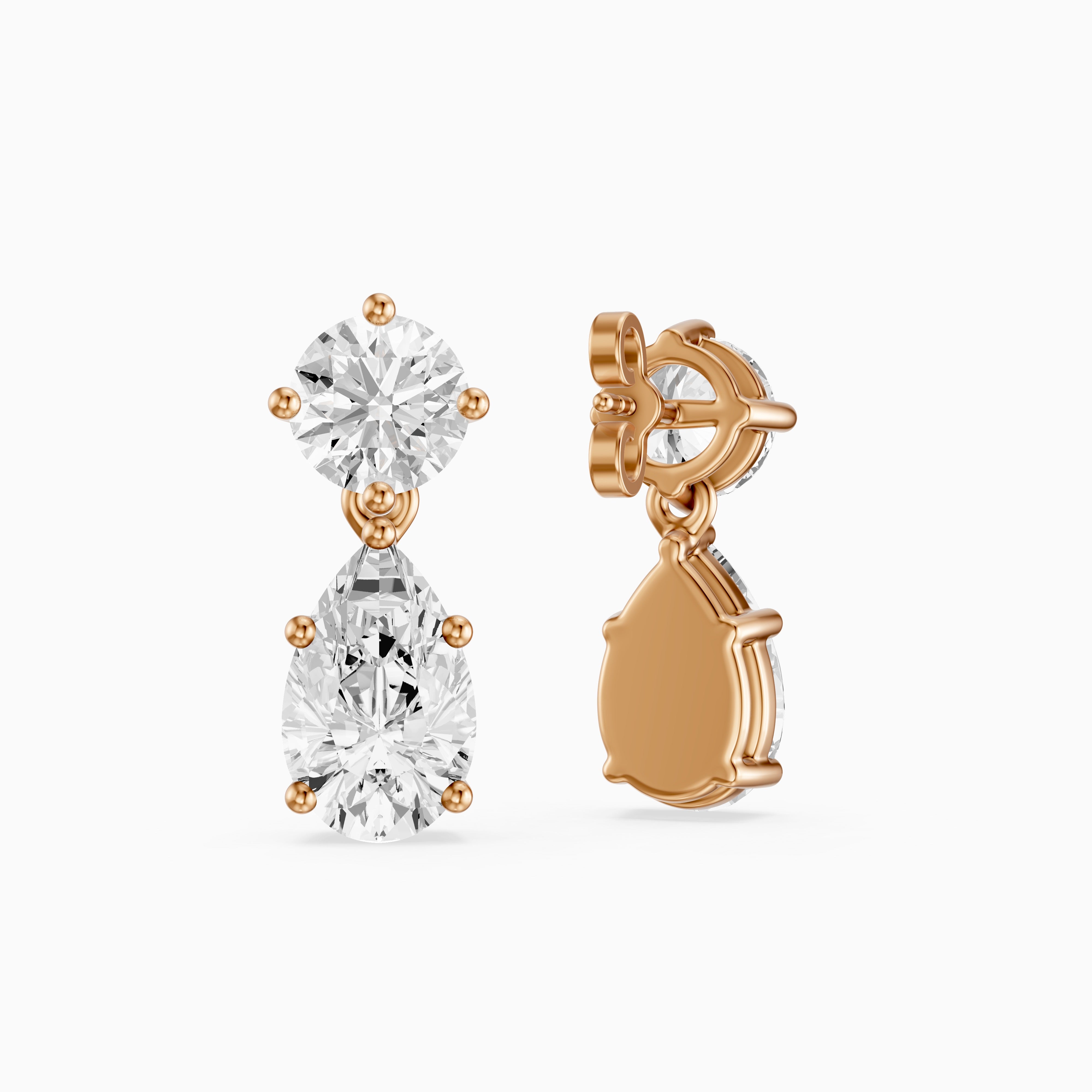 Edith Round and Pear Shape Lab grown Diamond Drop Earrings
