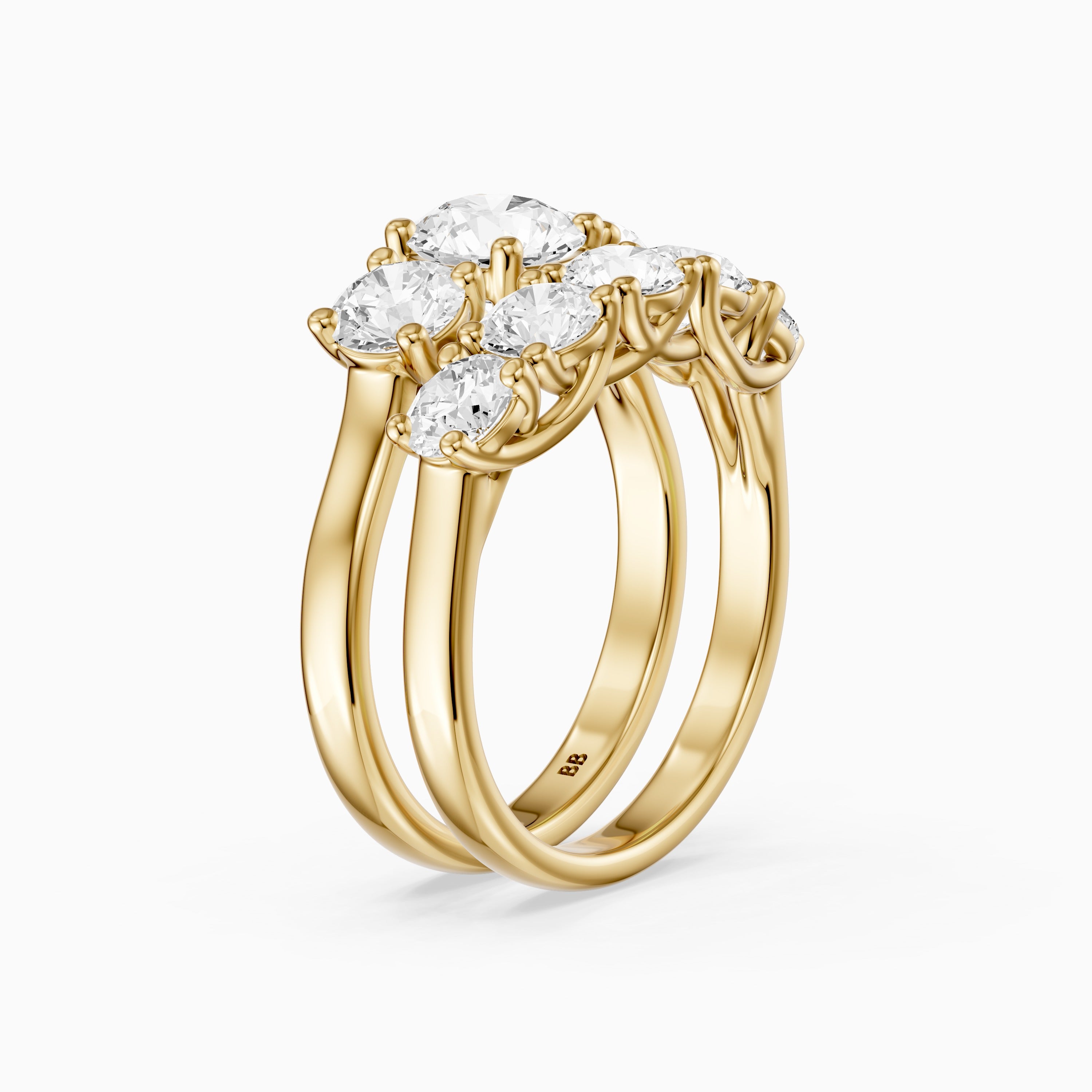 Eloa Three Stone Round Lab Grown Diamond Cluster Ring Guard Bridal Set