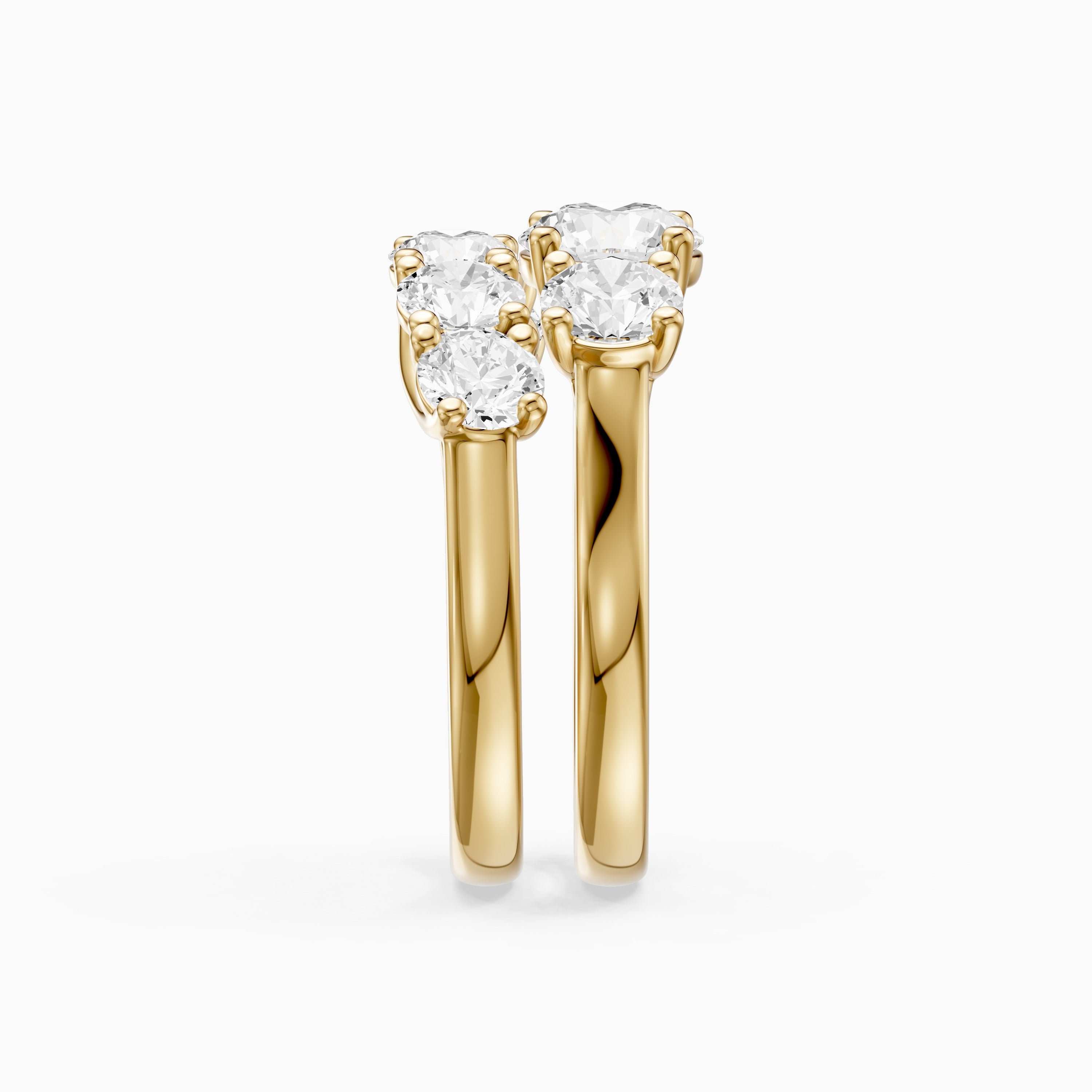Eloa Three Stone Round Lab Grown Diamond Cluster Ring Guard Bridal Set