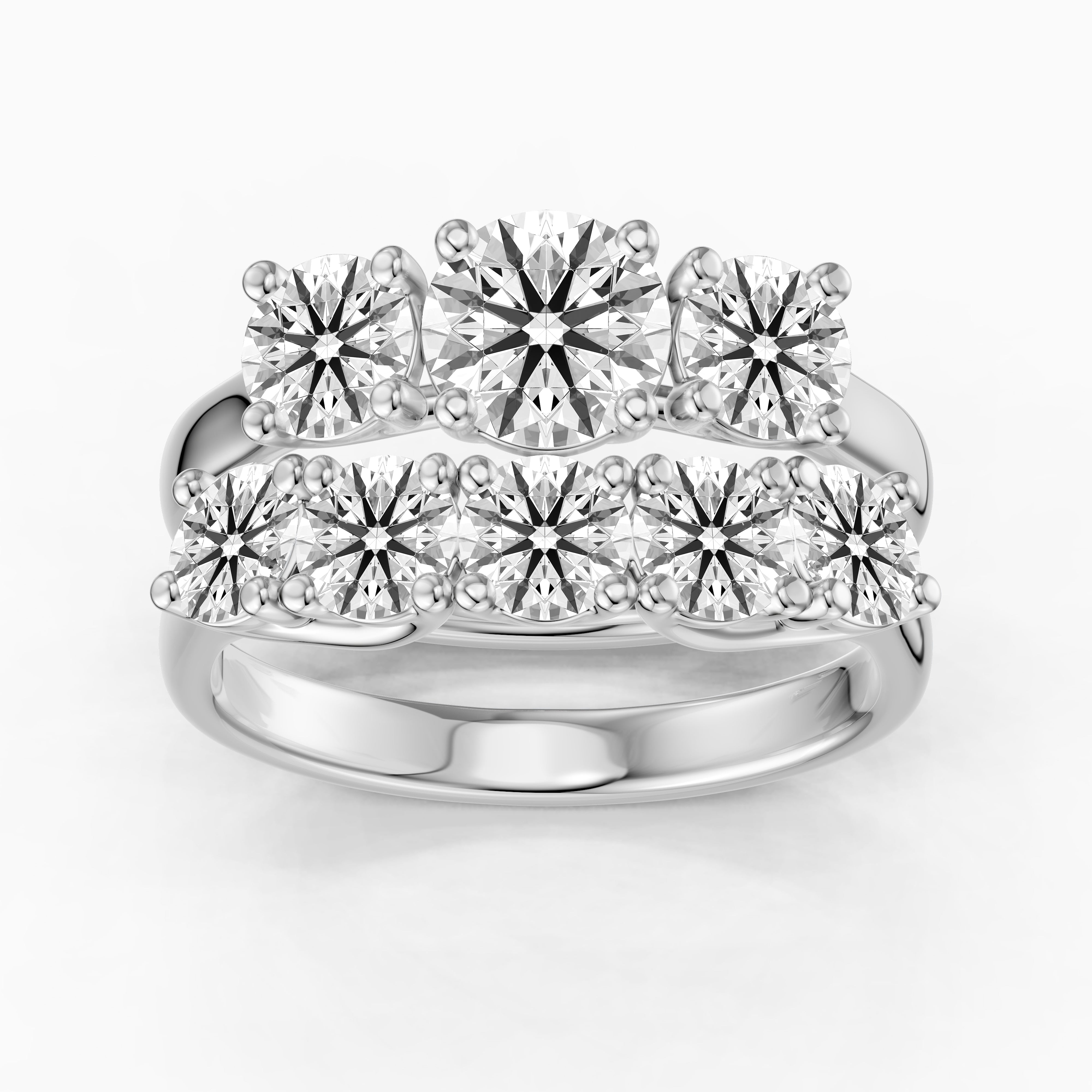 Eloa Three Stone Round Lab Grown Diamond Cluster Ring Guard Bridal Set