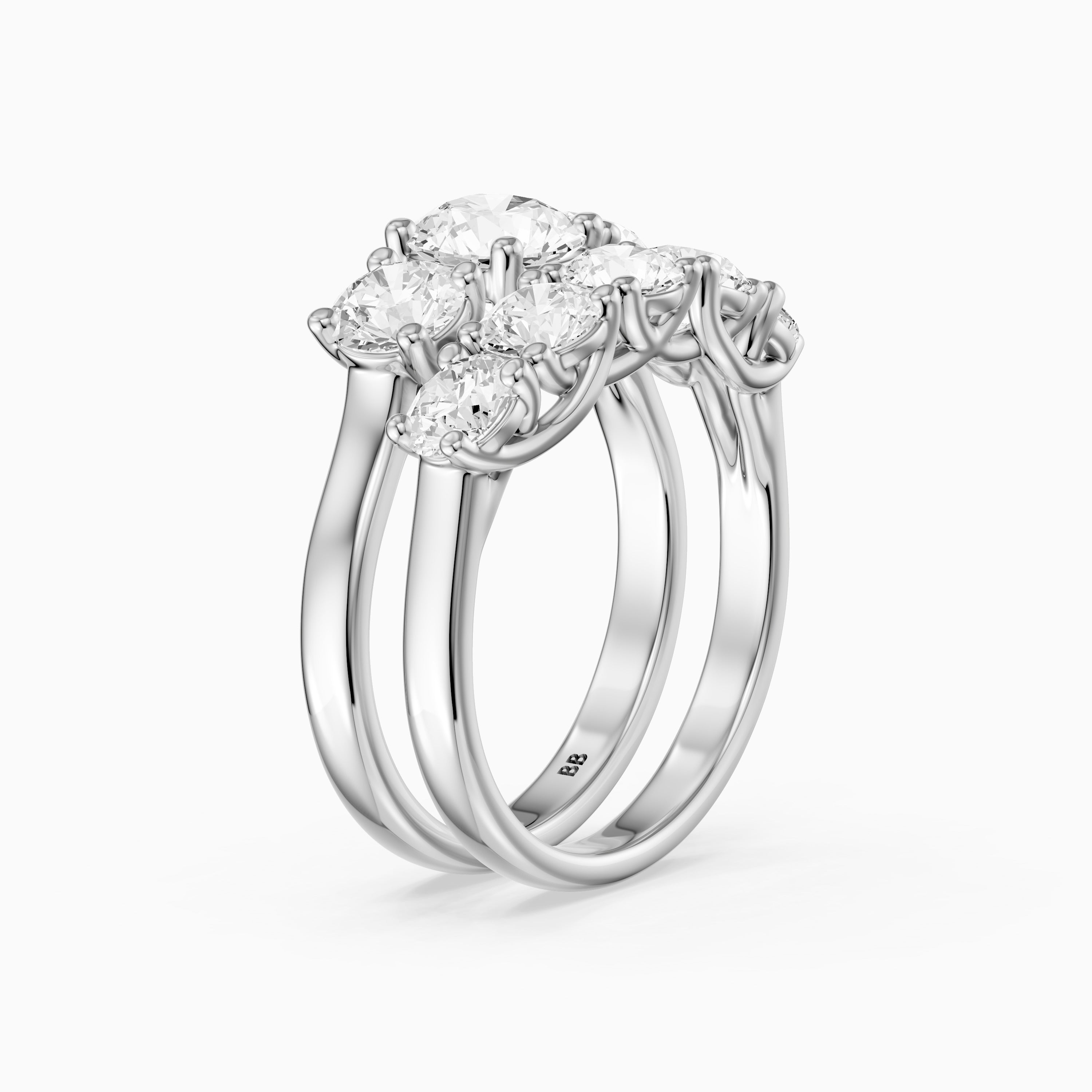 Eloa Three Stone Round Lab Grown Diamond Cluster Ring Guard Bridal Set