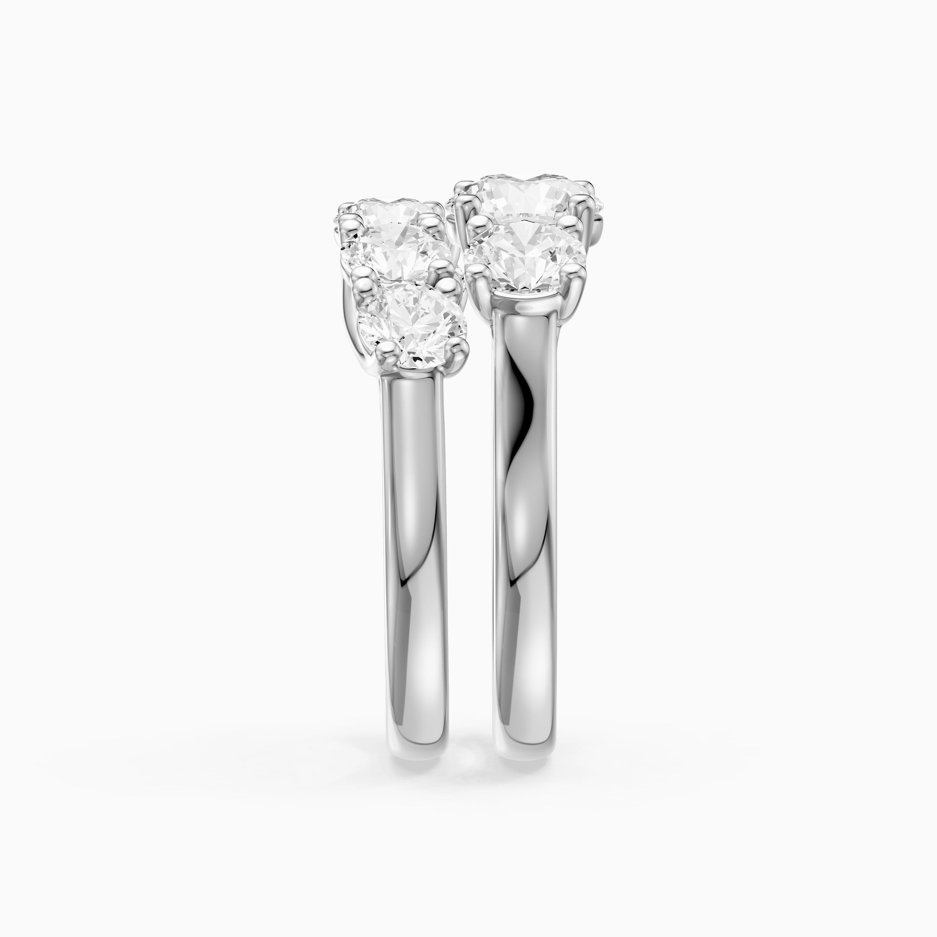 Eloa Three Stone Round Lab Grown Diamond Cluster Ring Guard Bridal Set