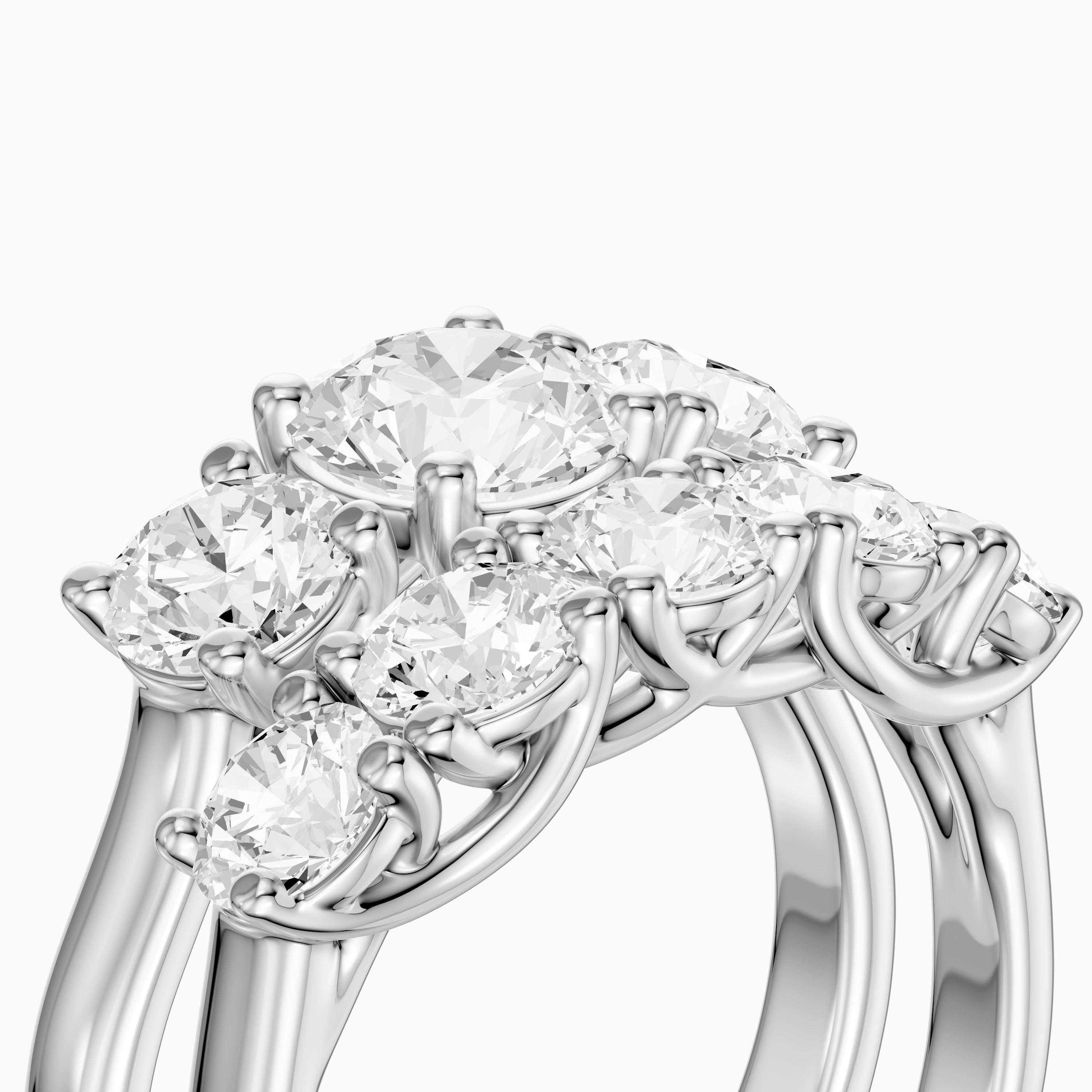 Eloa Three Stone Round Lab Grown Diamond Cluster Ring Guard Bridal Set