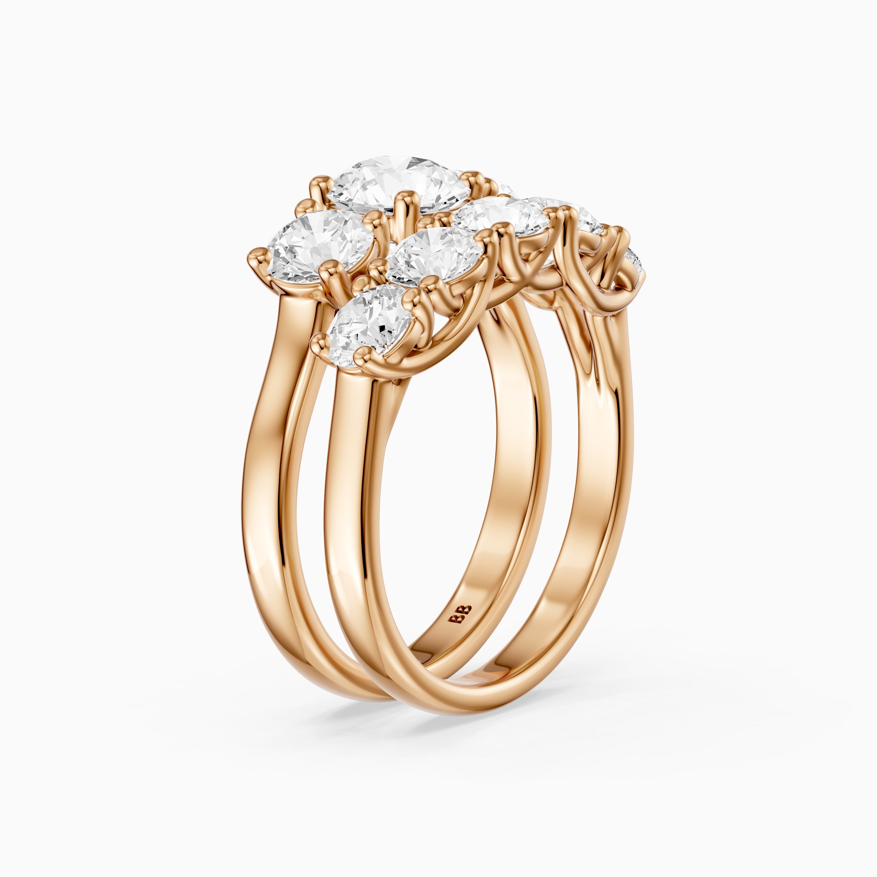 Eloa Three Stone Round Lab Grown Diamond Cluster Ring Guard Bridal Set