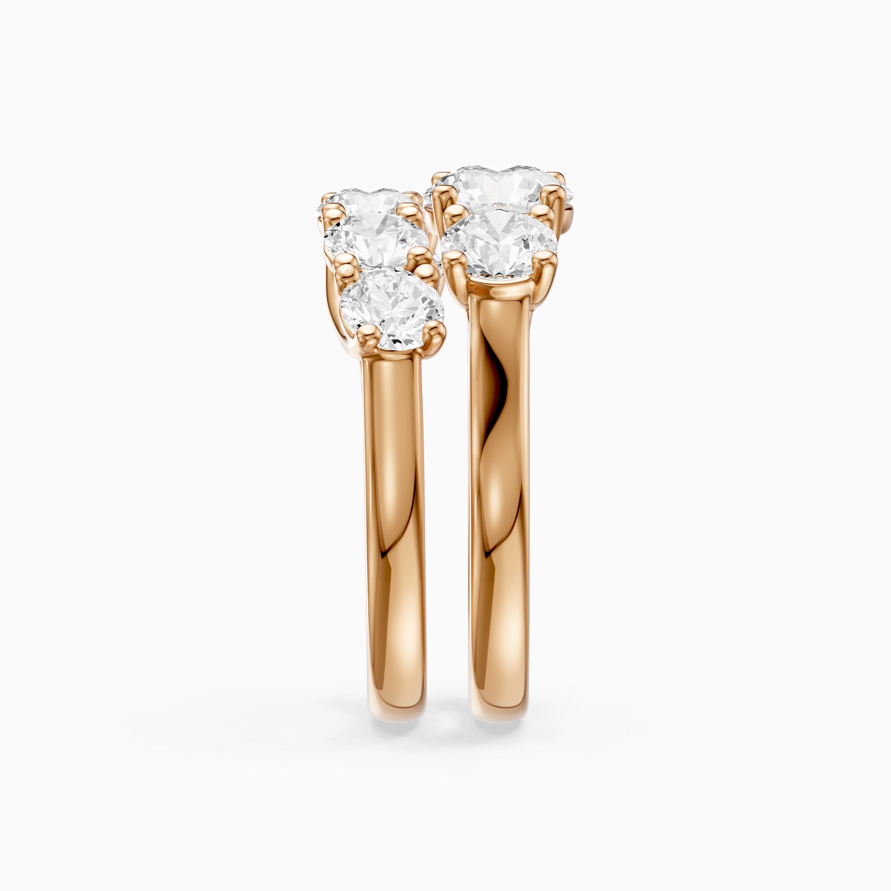Eloa Three Stone Round Lab Grown Diamond Cluster Ring Guard Bridal Set