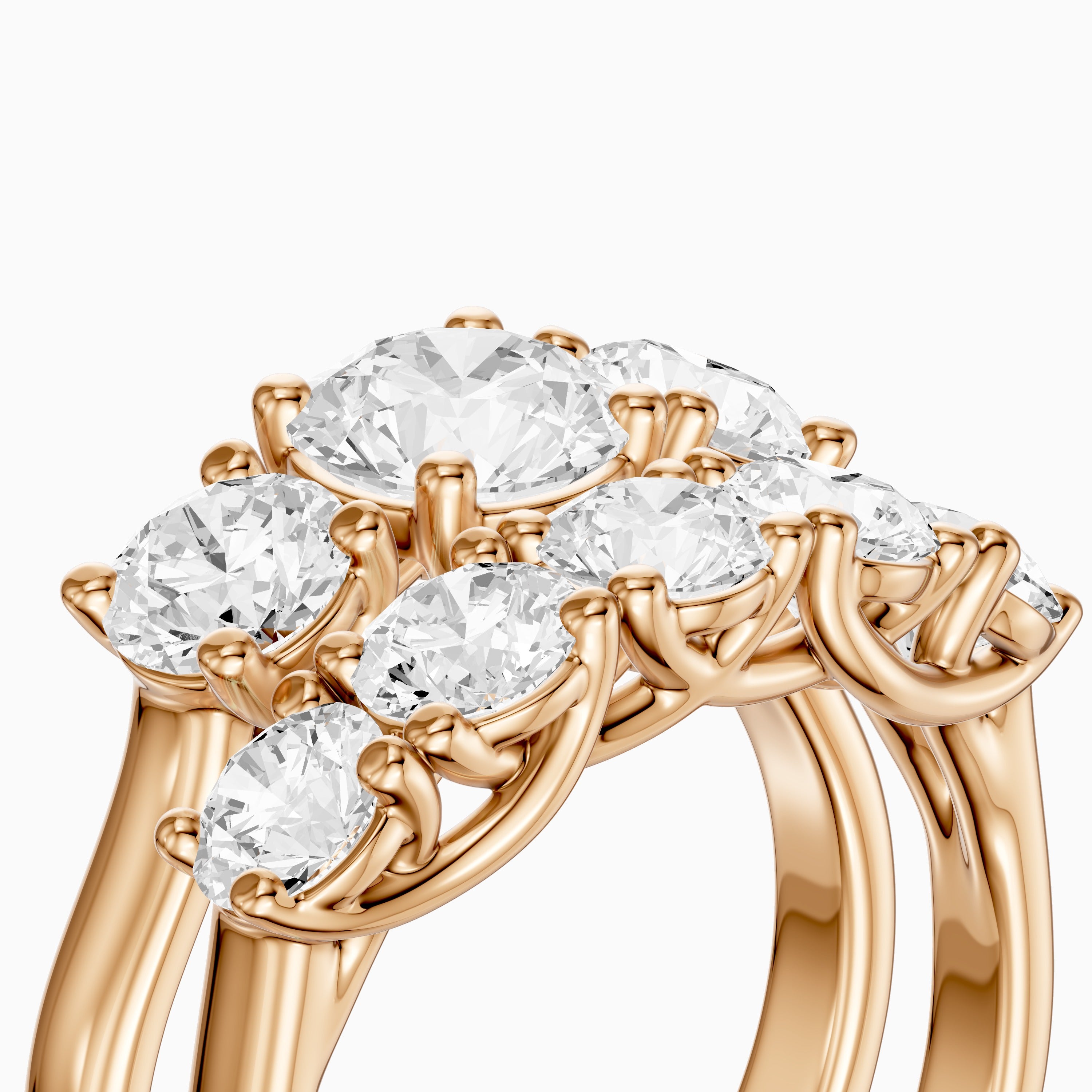 Eloa Three Stone Round Lab Grown Diamond Cluster Ring Guard Bridal Set
