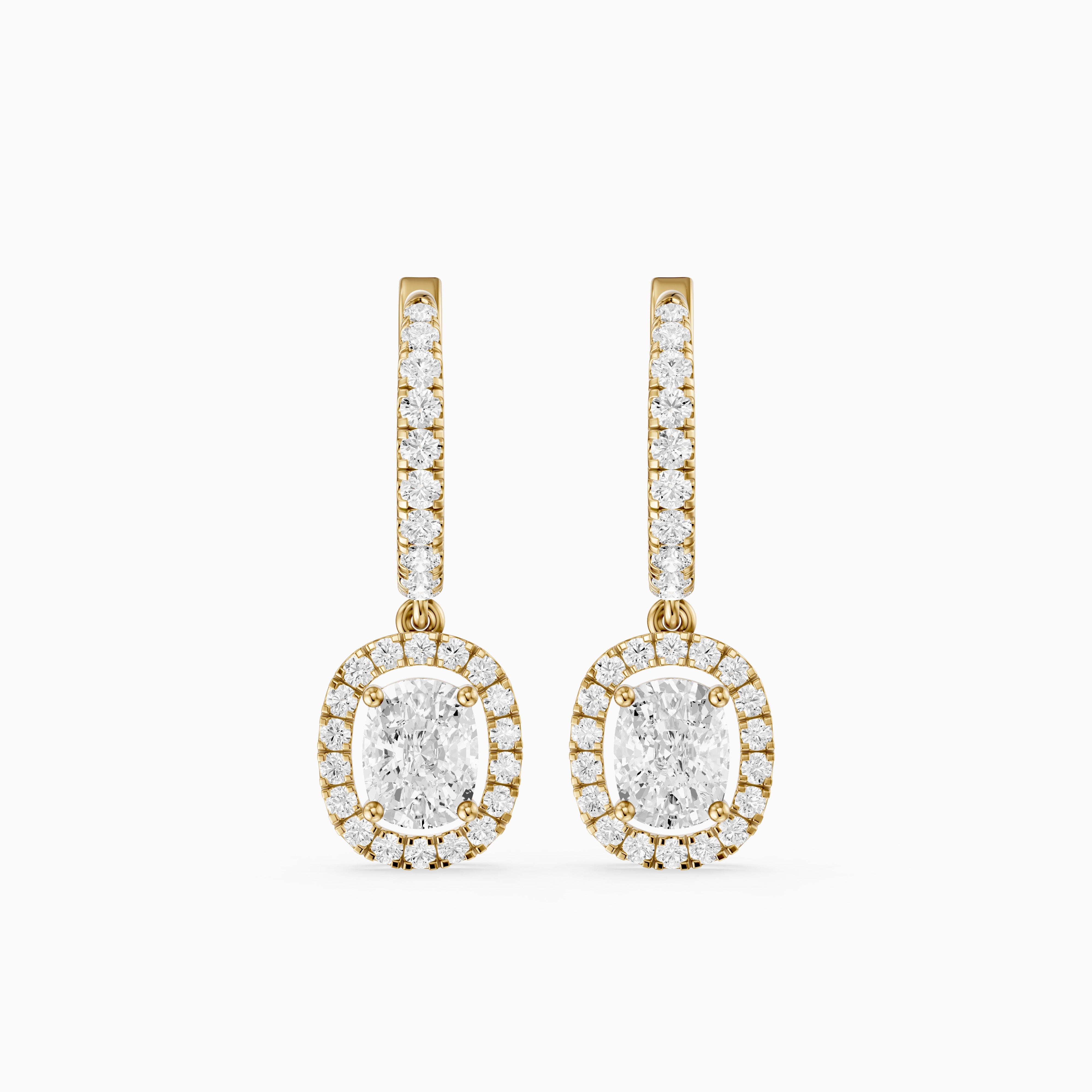 Fianna Elongated Cushion Cut Lab Grown Diamond Halo Drop Earrings