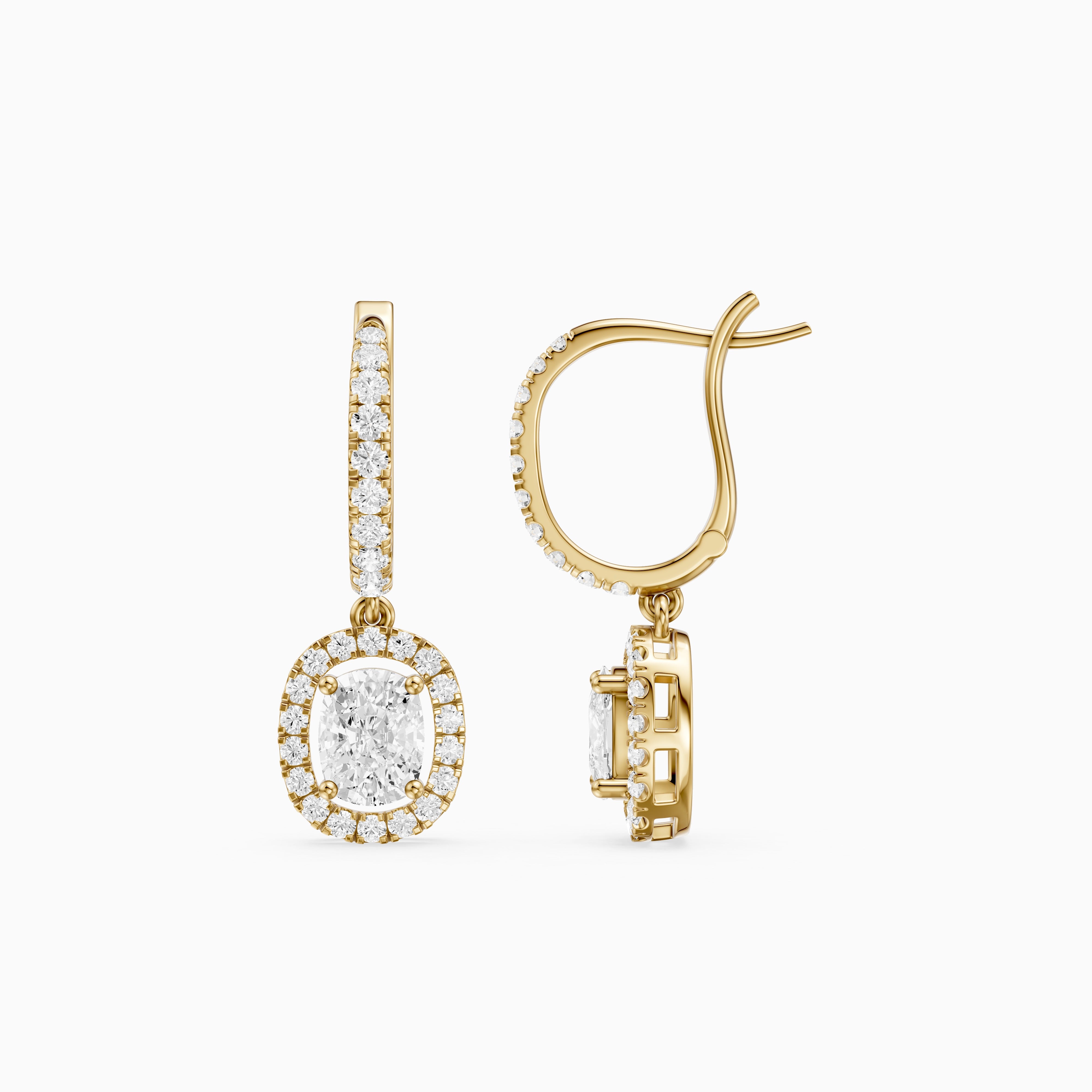 Fianna Elongated Cushion Cut Lab Grown Diamond Halo Drop Earrings