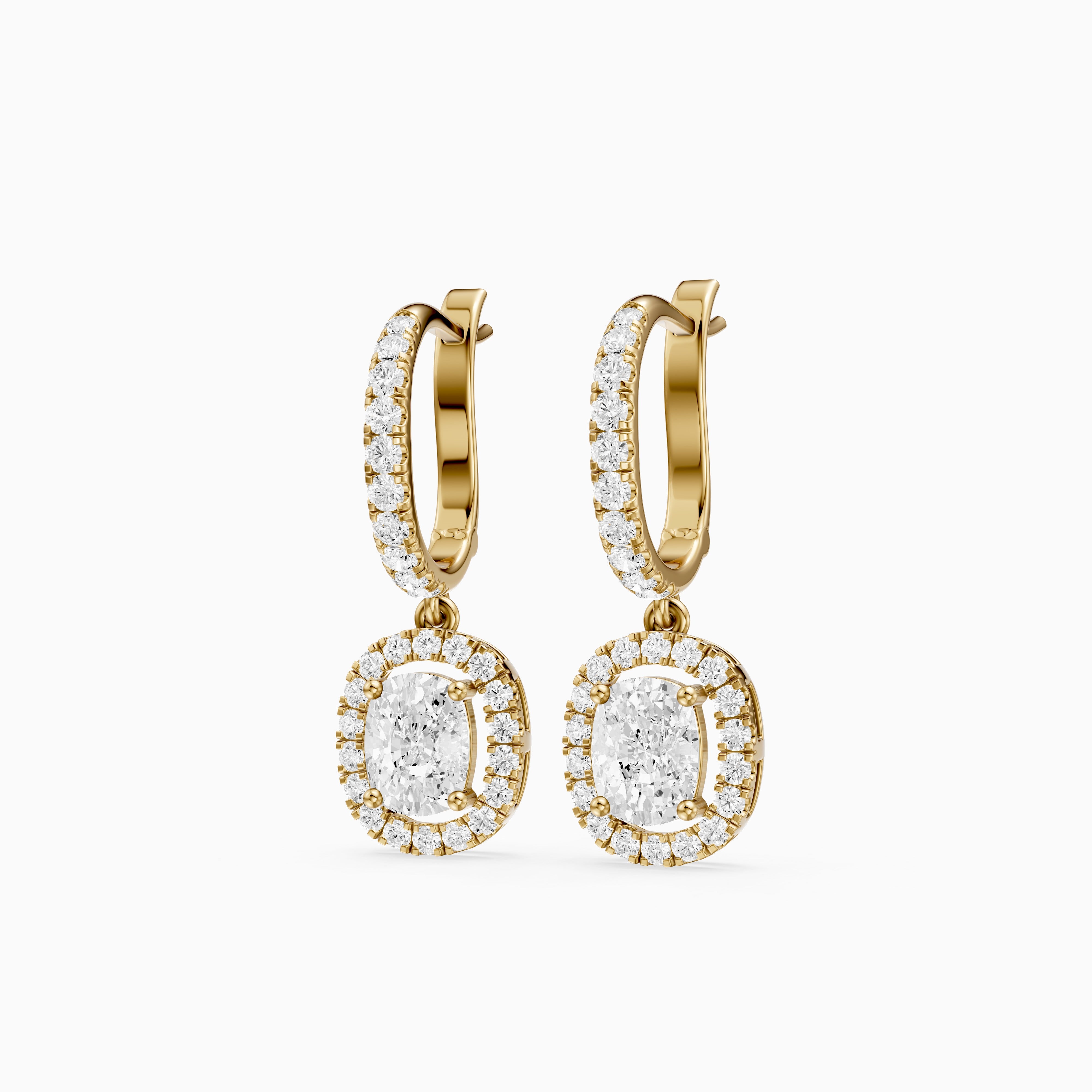 Fianna Elongated Cushion Cut Lab Grown Diamond Halo Drop Earrings