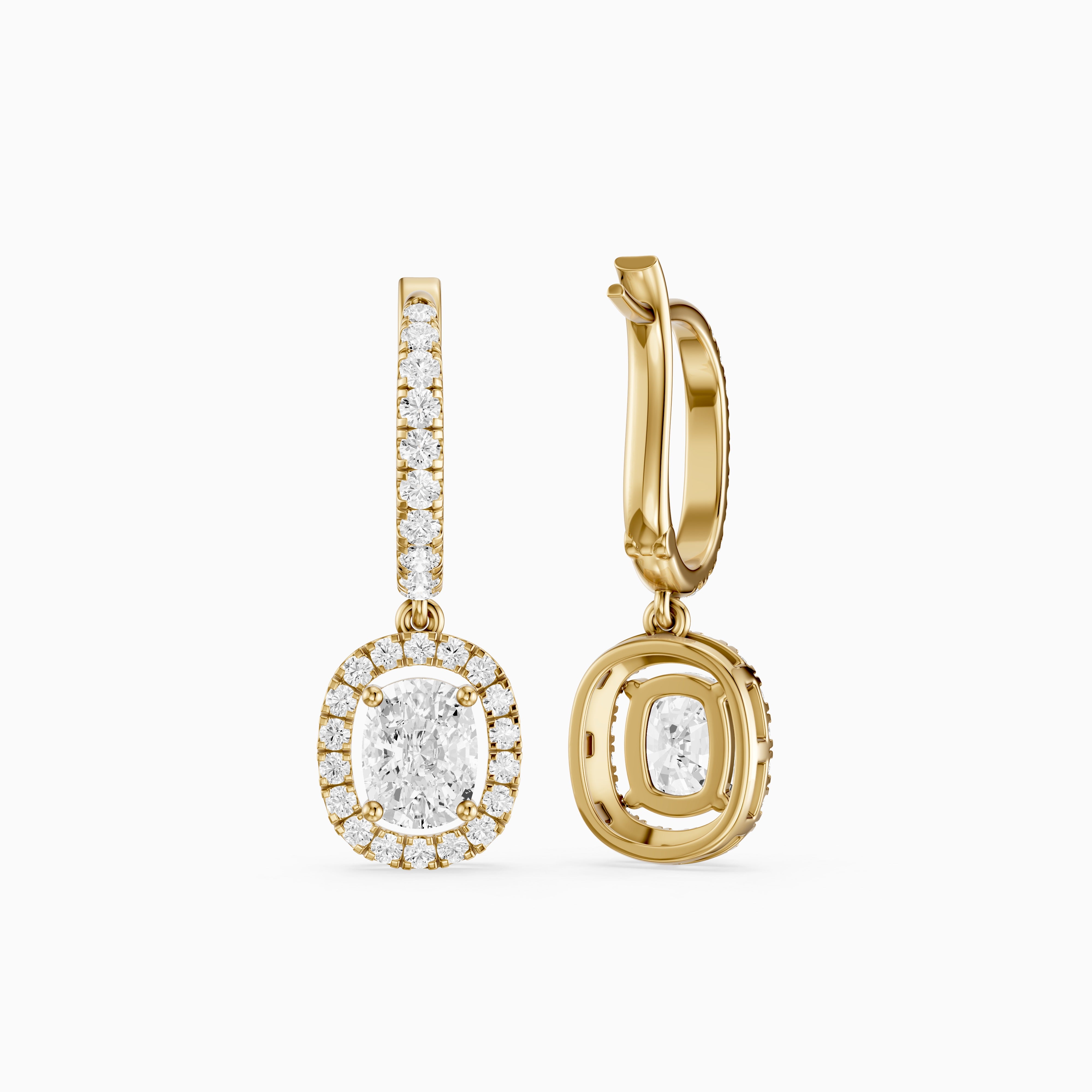 Fianna Elongated Cushion Cut Lab Grown Diamond Halo Drop Earrings