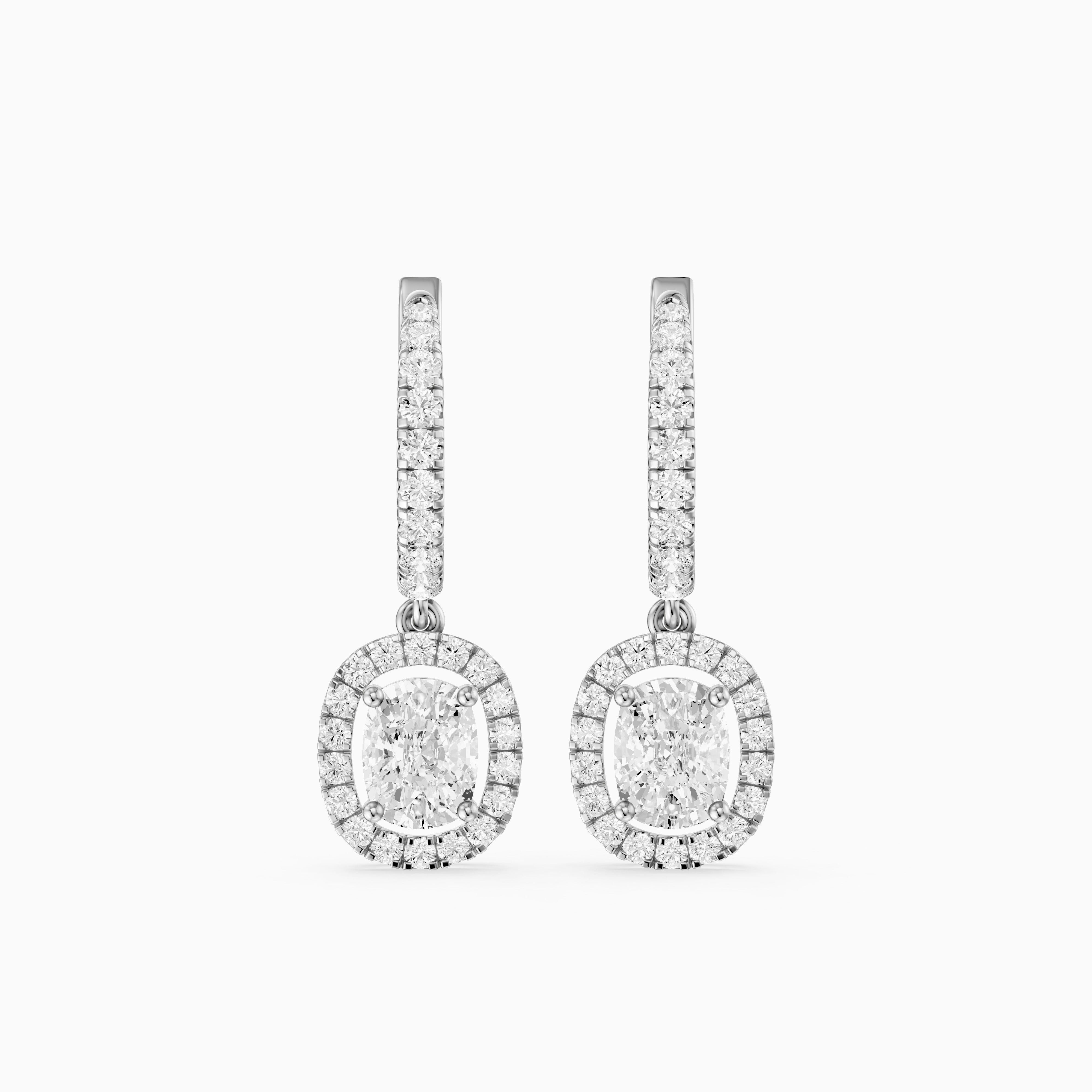 Fianna Elongated Cushion Cut Lab Grown Diamond Halo Drop Earrings