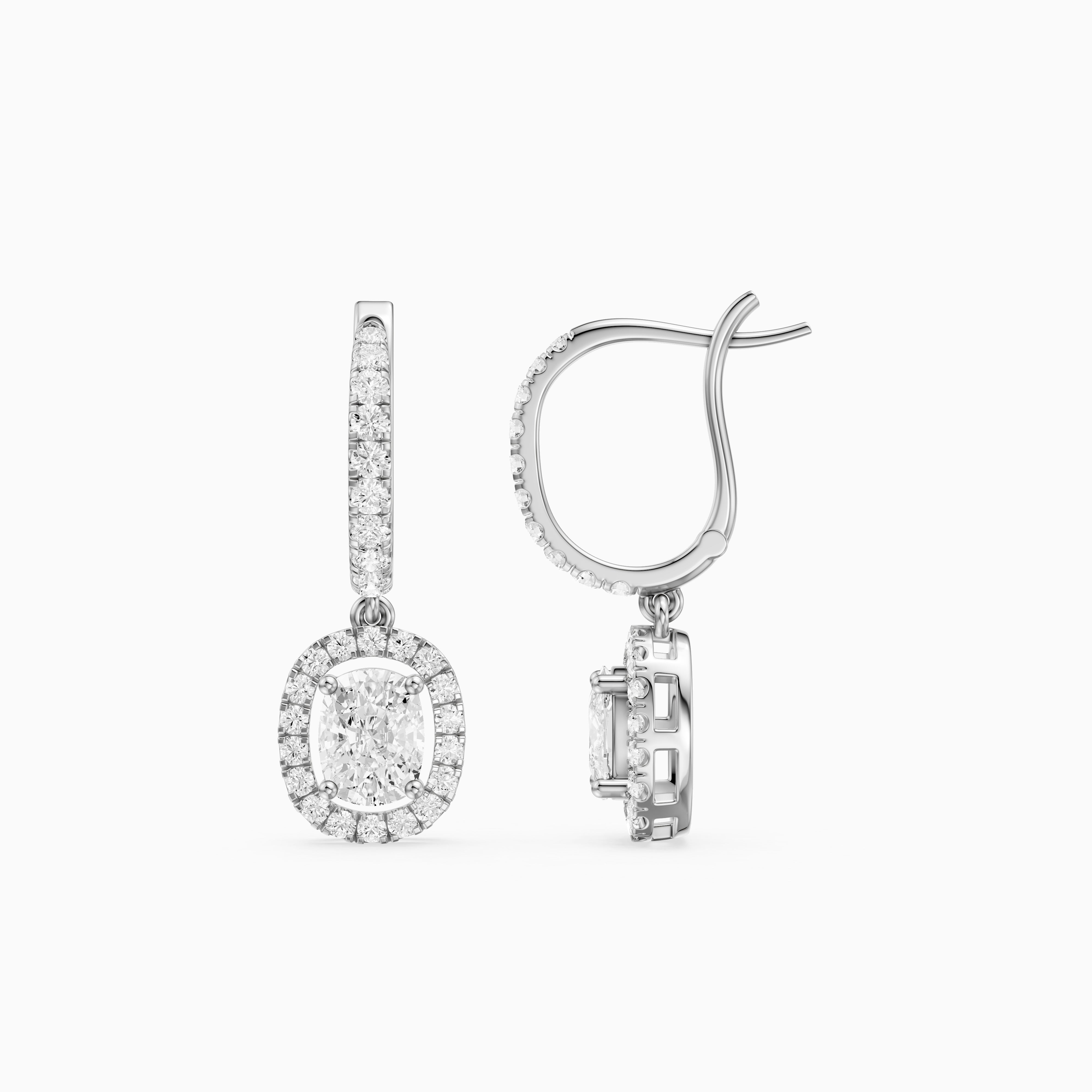 Fianna Elongated Cushion Cut Lab Grown Diamond Halo Drop Earrings