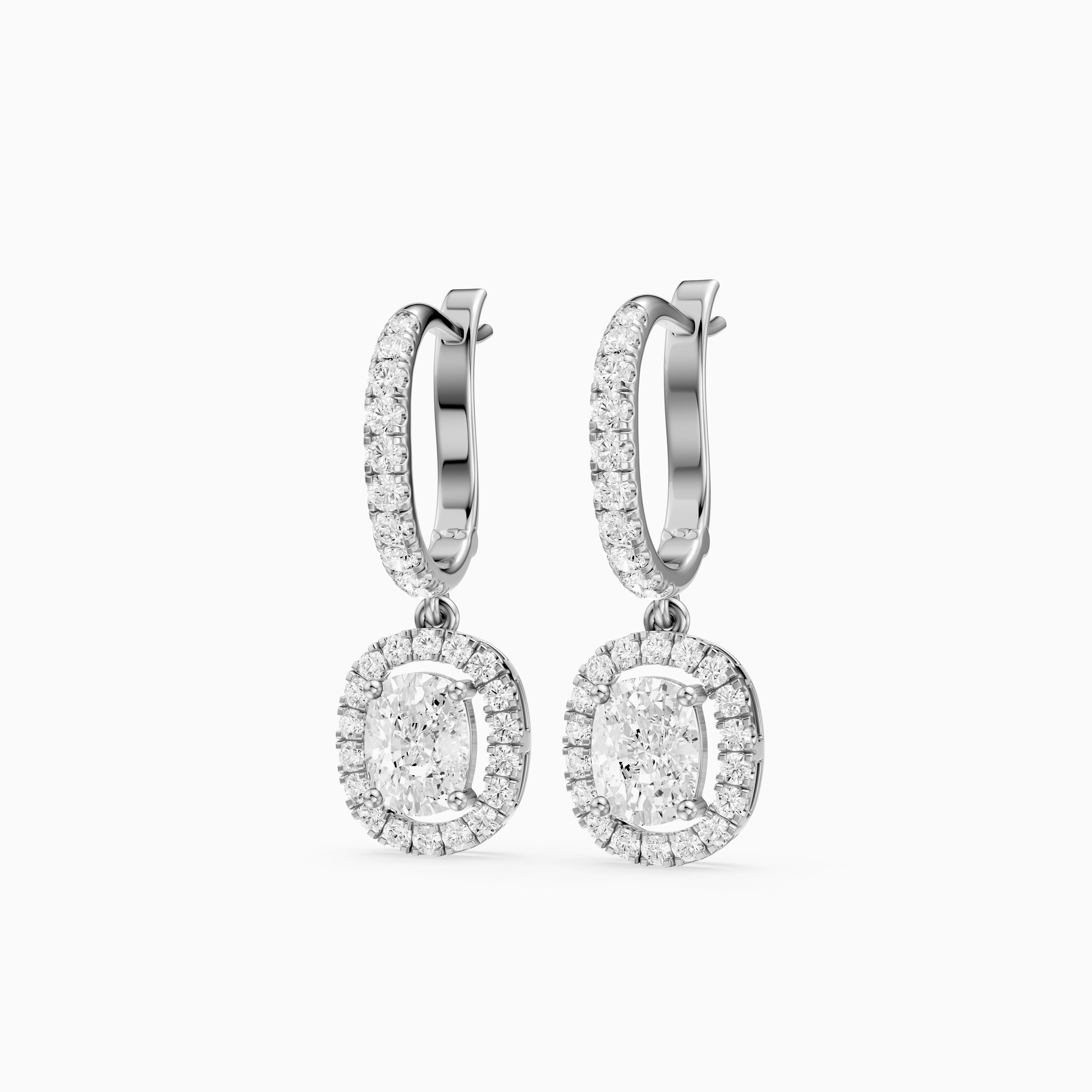Fianna Elongated Cushion Cut Lab Grown Diamond Halo Drop Earrings