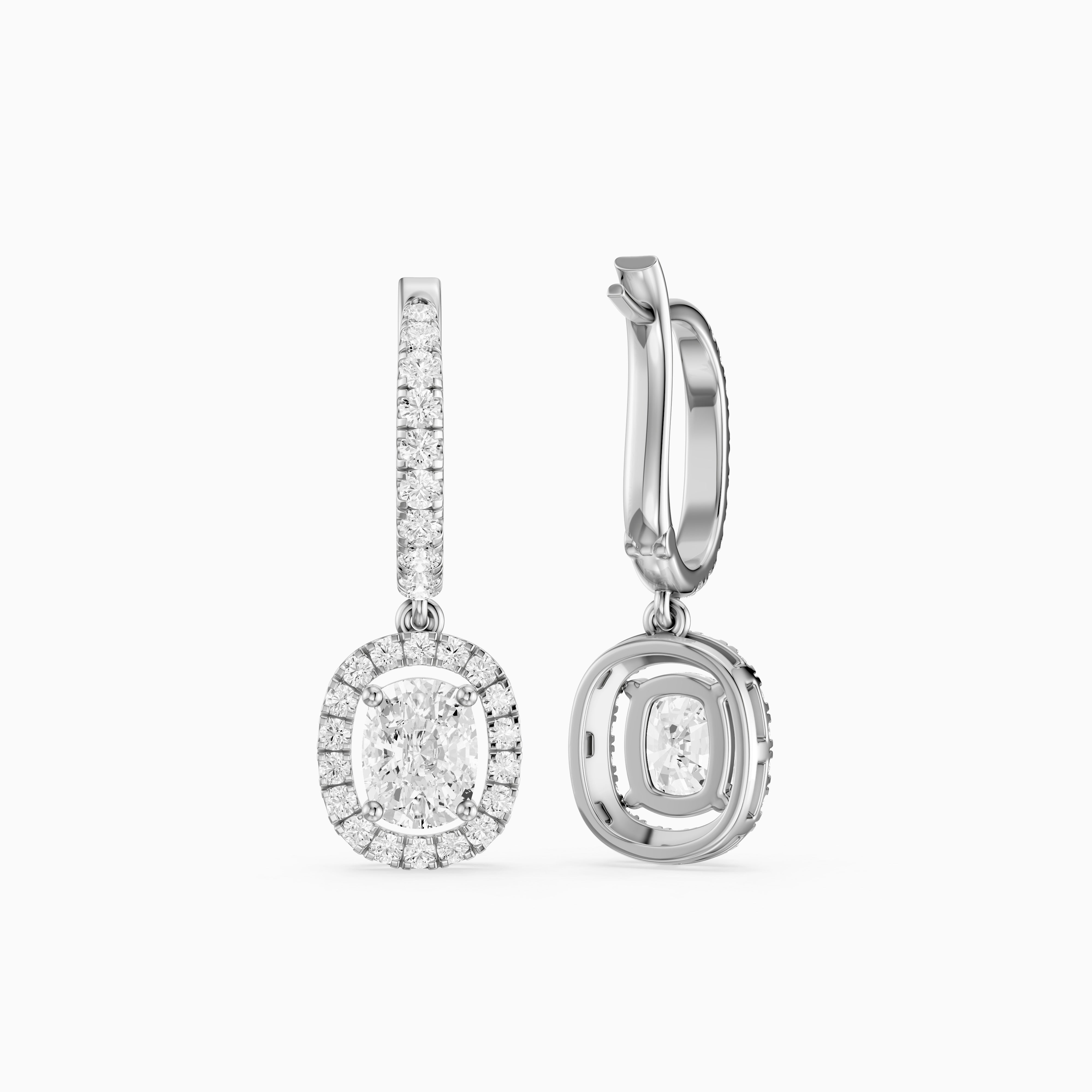 Fianna Elongated Cushion Cut Lab Grown Diamond Halo Drop Earrings