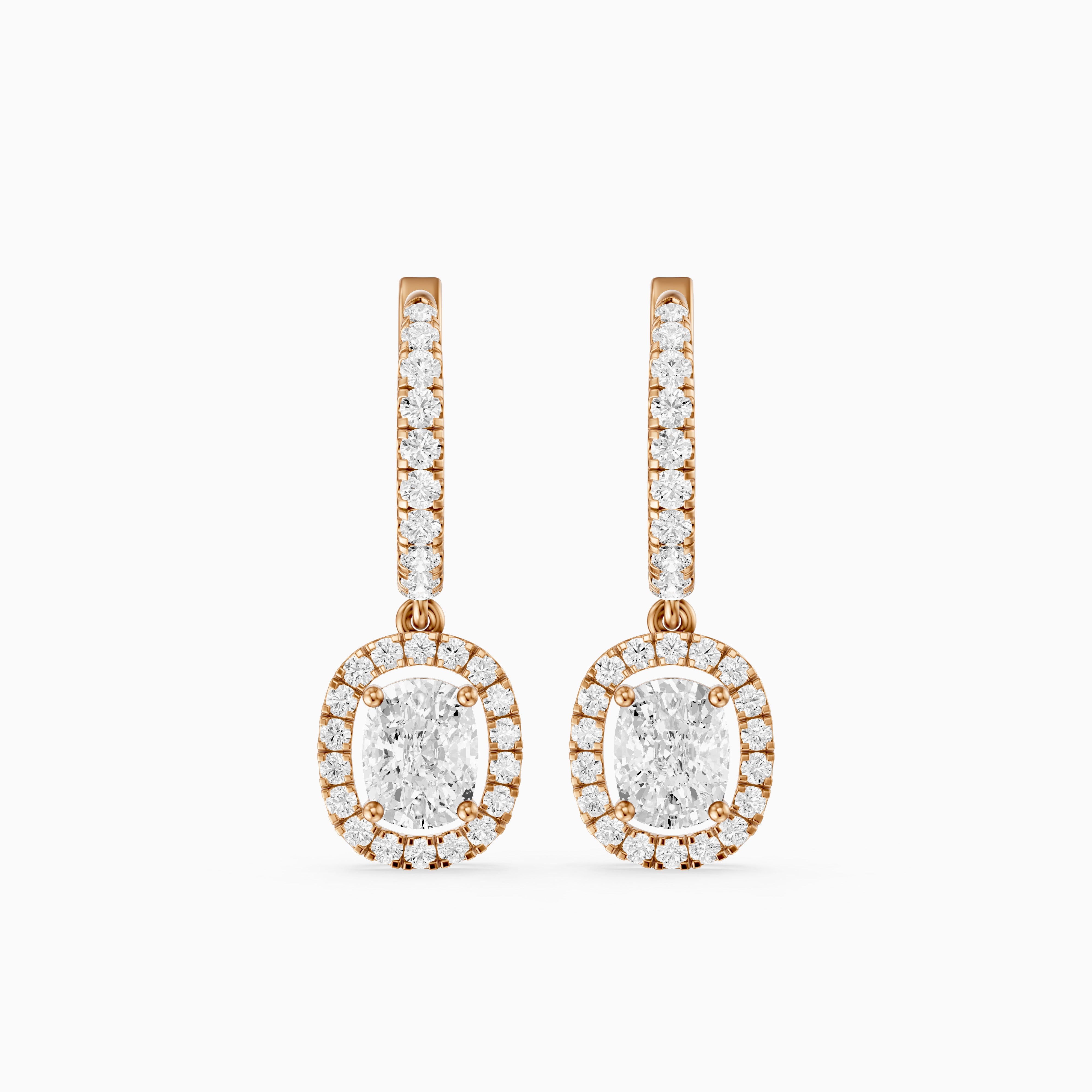 Fianna Elongated Cushion Cut Lab Grown Diamond Halo Drop Earrings