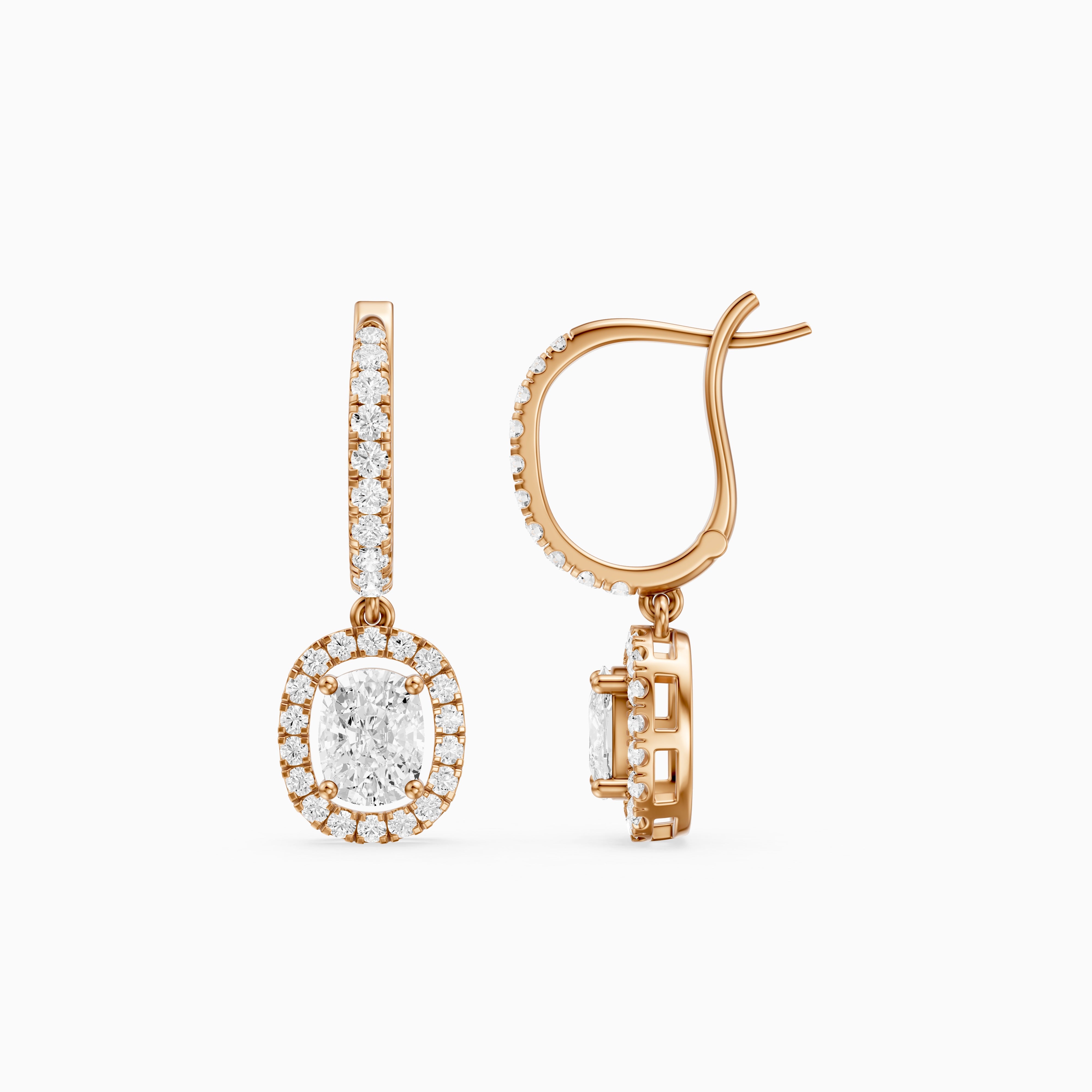 Fianna Elongated Cushion Cut Lab Grown Diamond Halo Drop Earrings