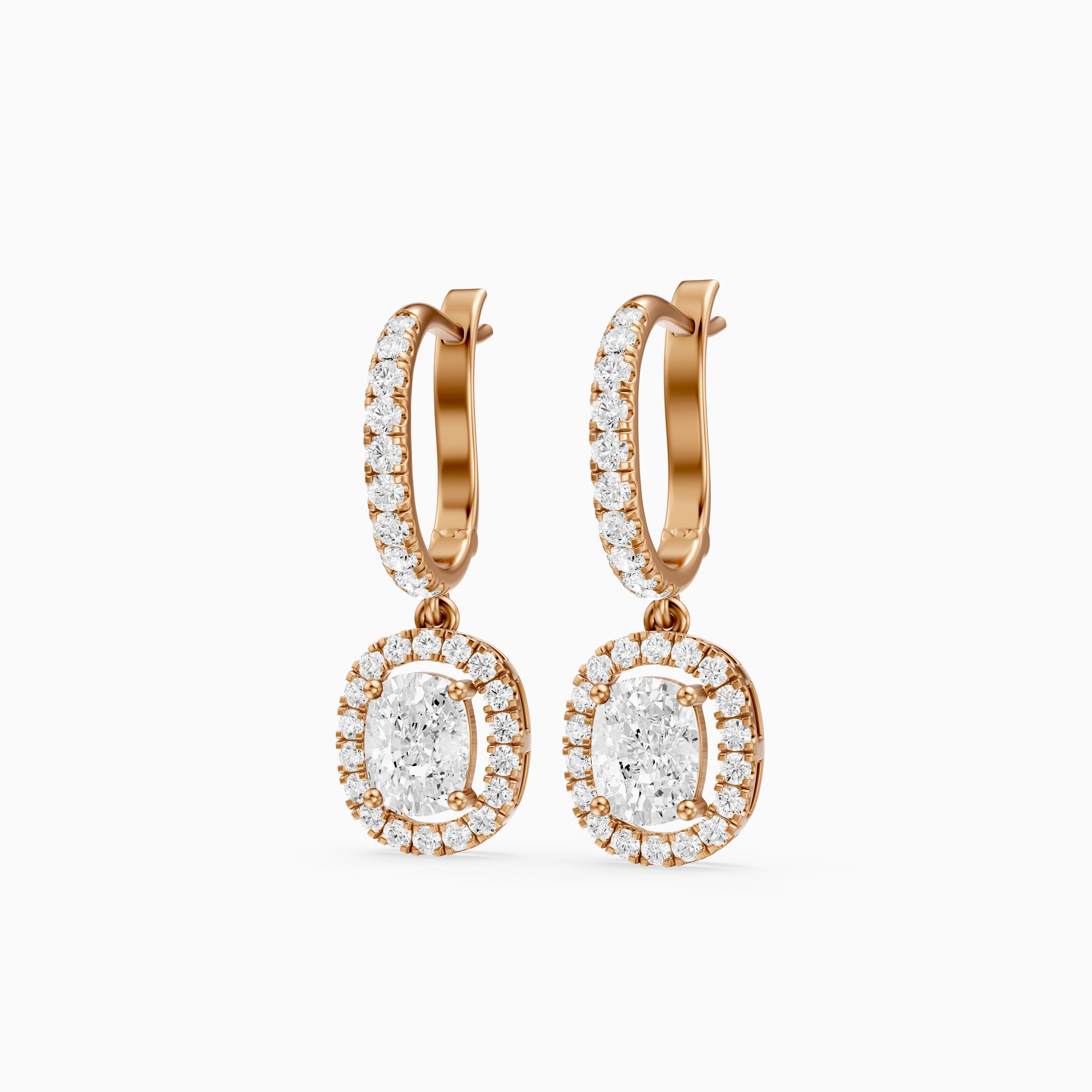 Fianna Elongated Cushion Cut Lab Grown Diamond Halo Drop Earrings