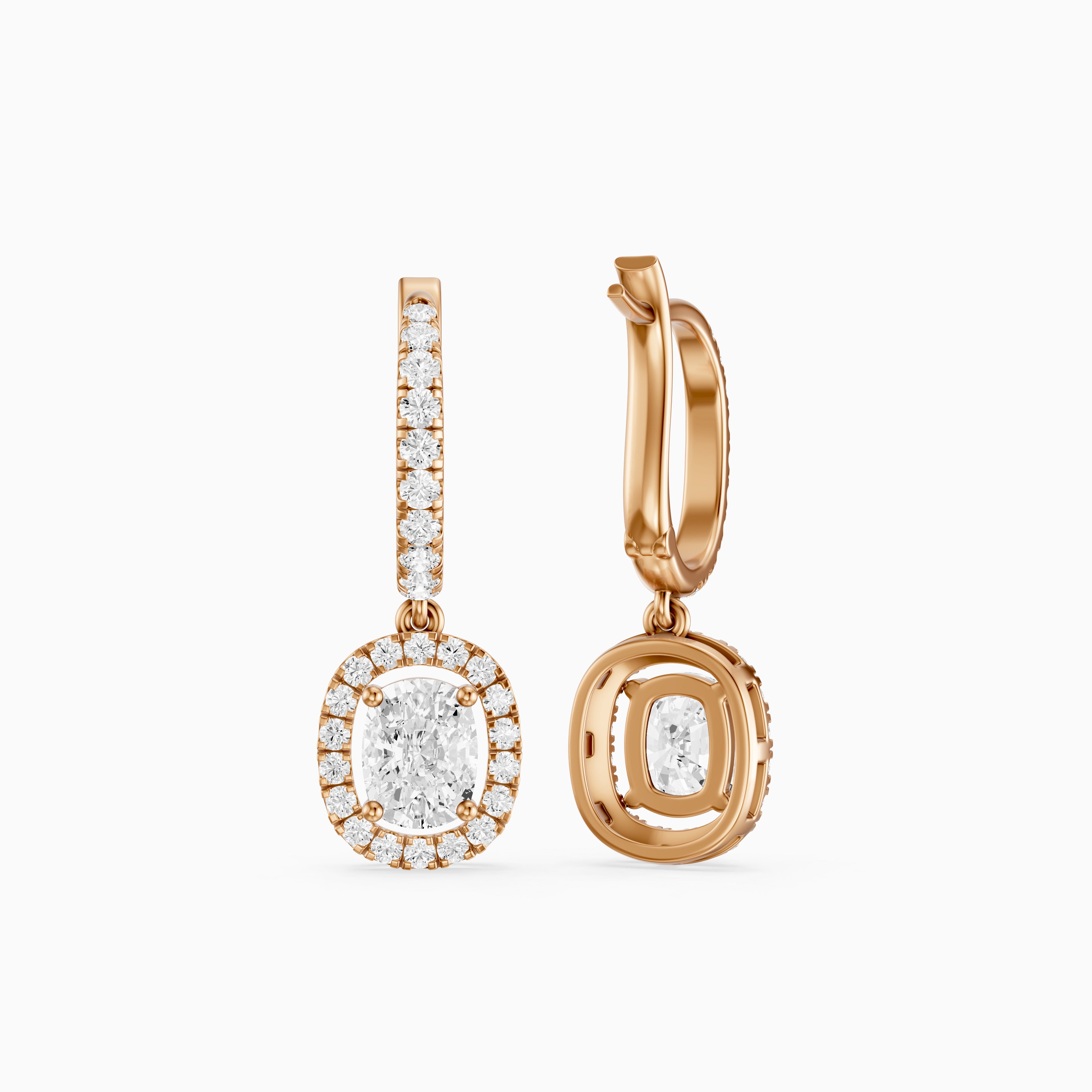 Fianna Elongated Cushion Cut Lab Grown Diamond Halo Drop Earrings