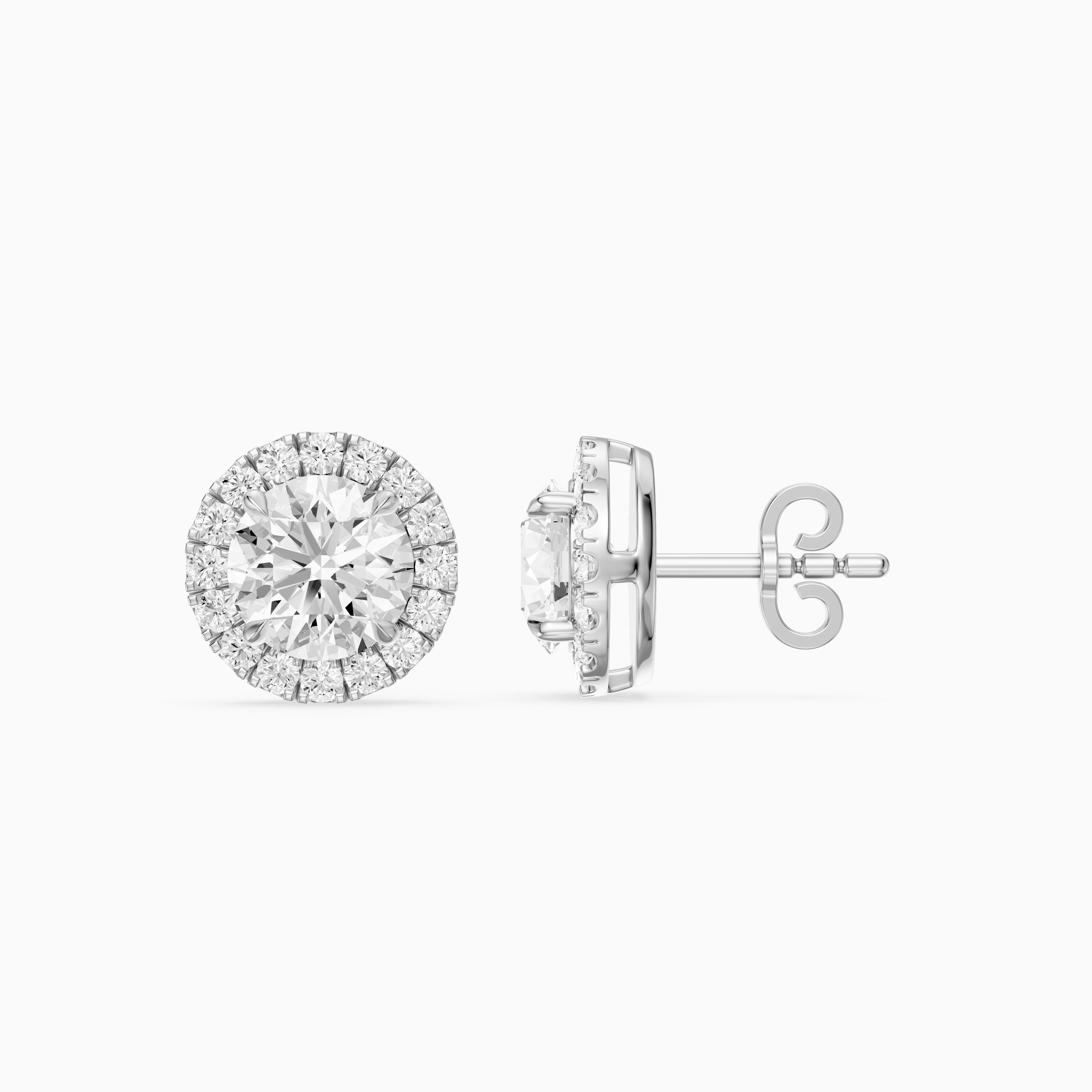 Teresa Round Cut Lab Grown Diamond Halo Stud Earrings