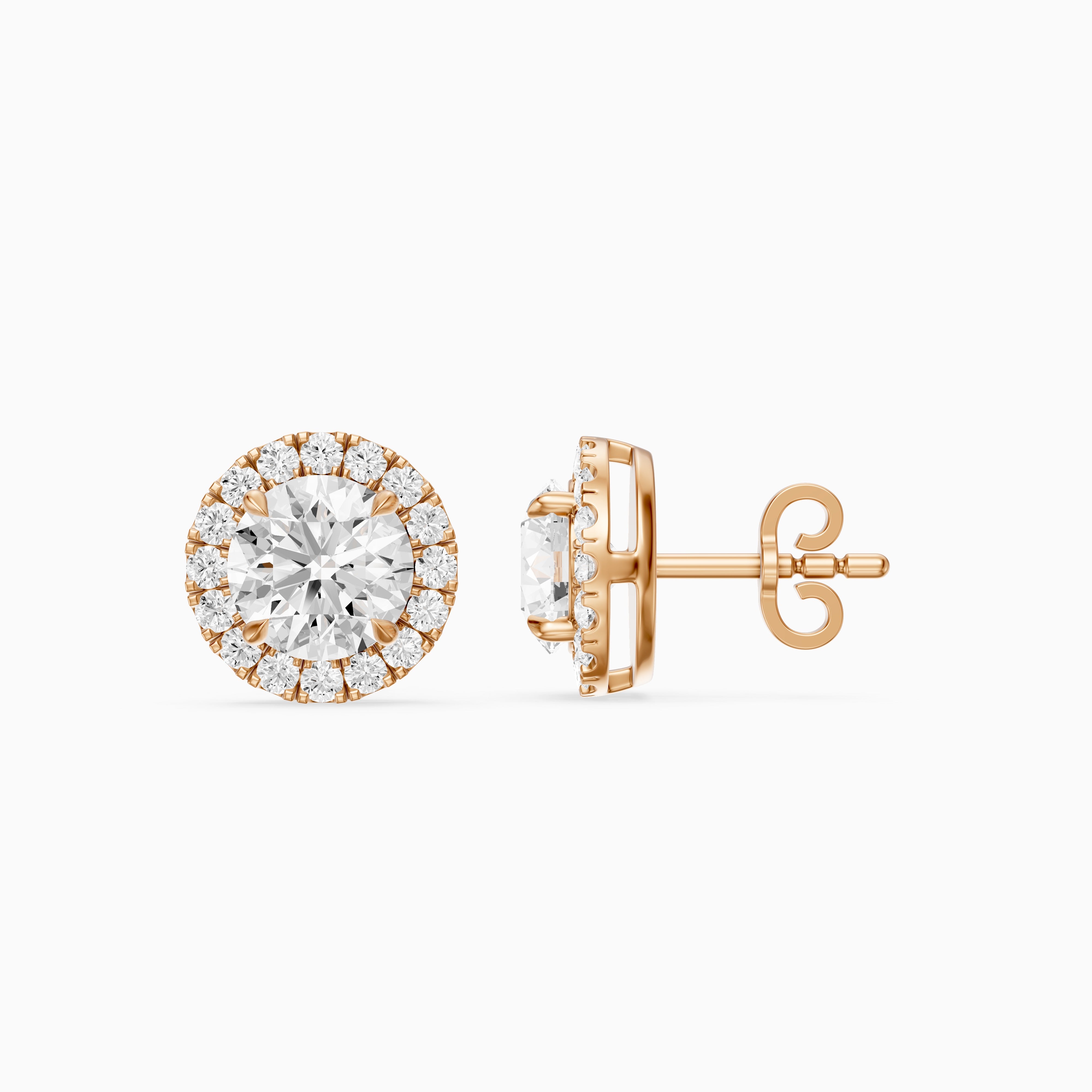 Teresa Round Cut Lab Grown Diamond Halo Stud Earrings