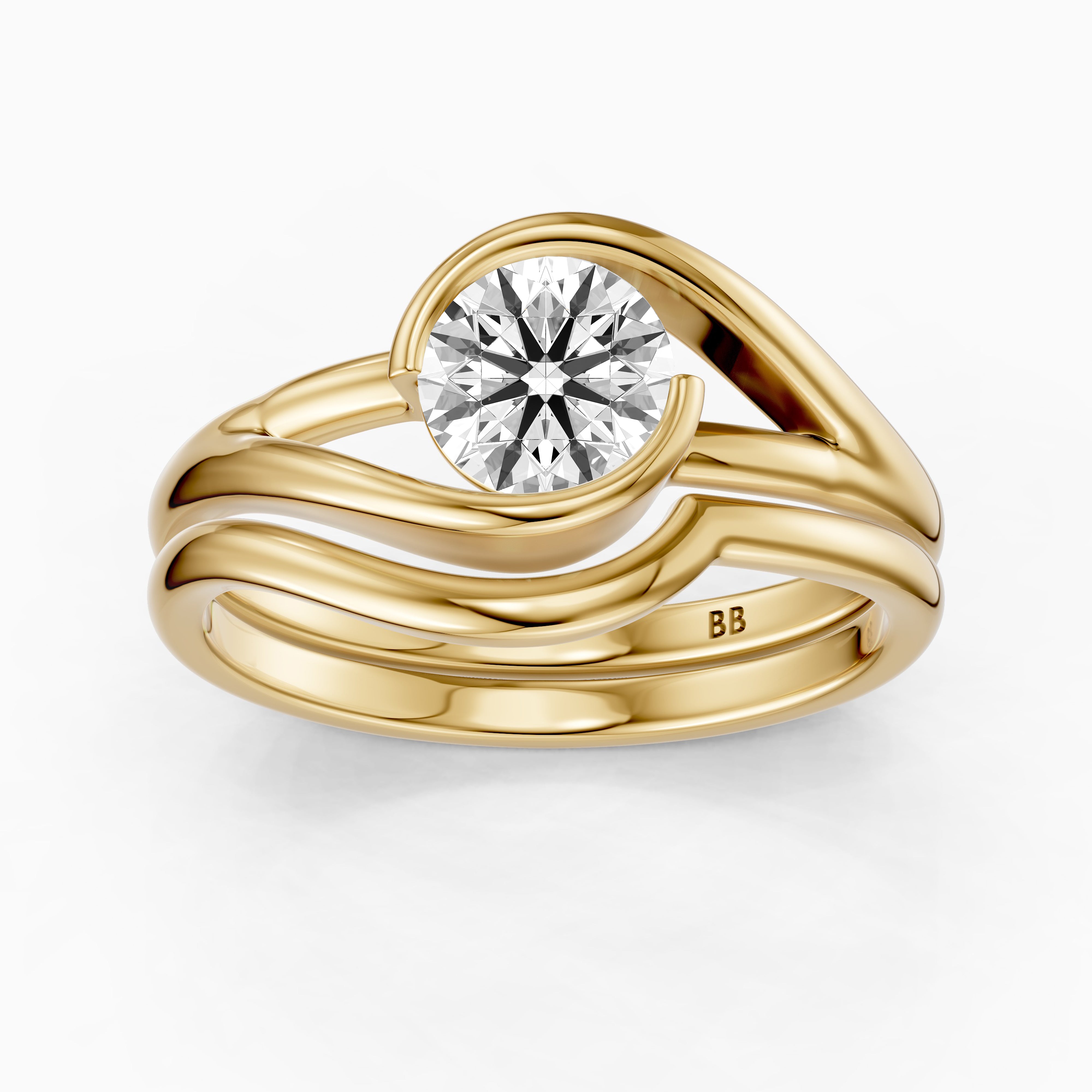 Elenice Round Lab Grown Diamond Bezel Set Split Shank Solitaire Bridal Set