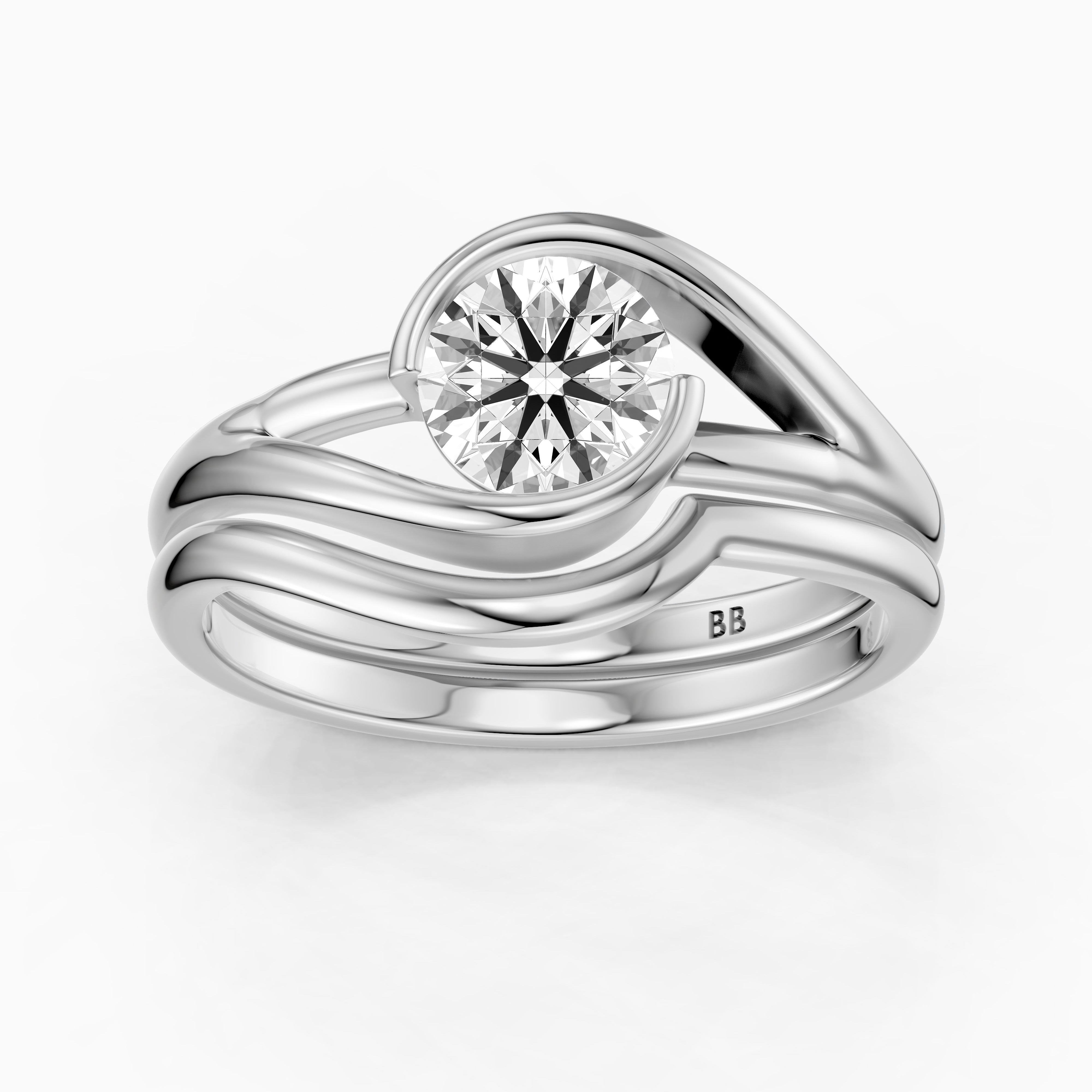Elenice Round Lab Grown Diamond Bezel Set Split Shank Solitaire Bridal Set