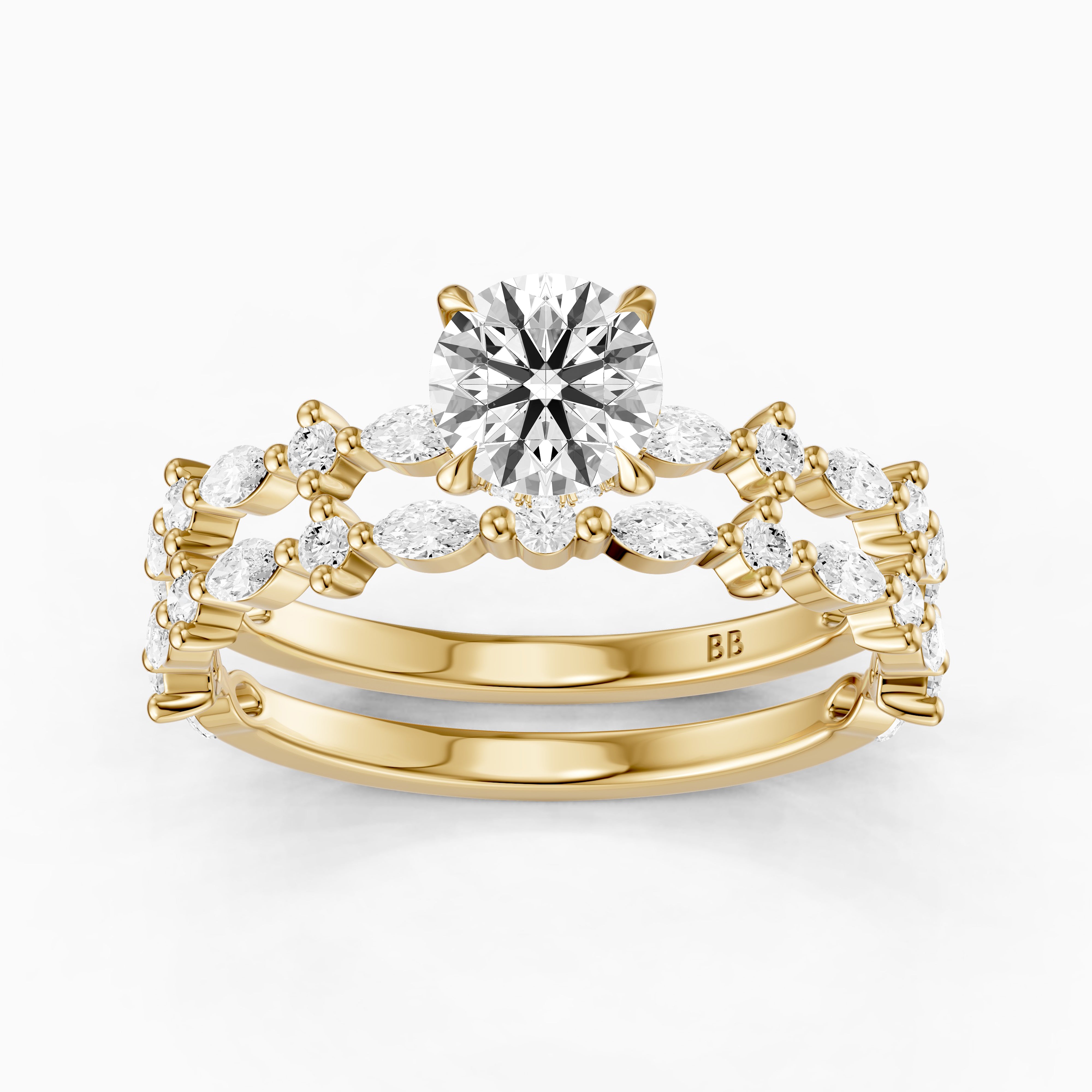 Elen Round Lab Grown Diamond Bridal Set with Round and Marquise Diamond Band