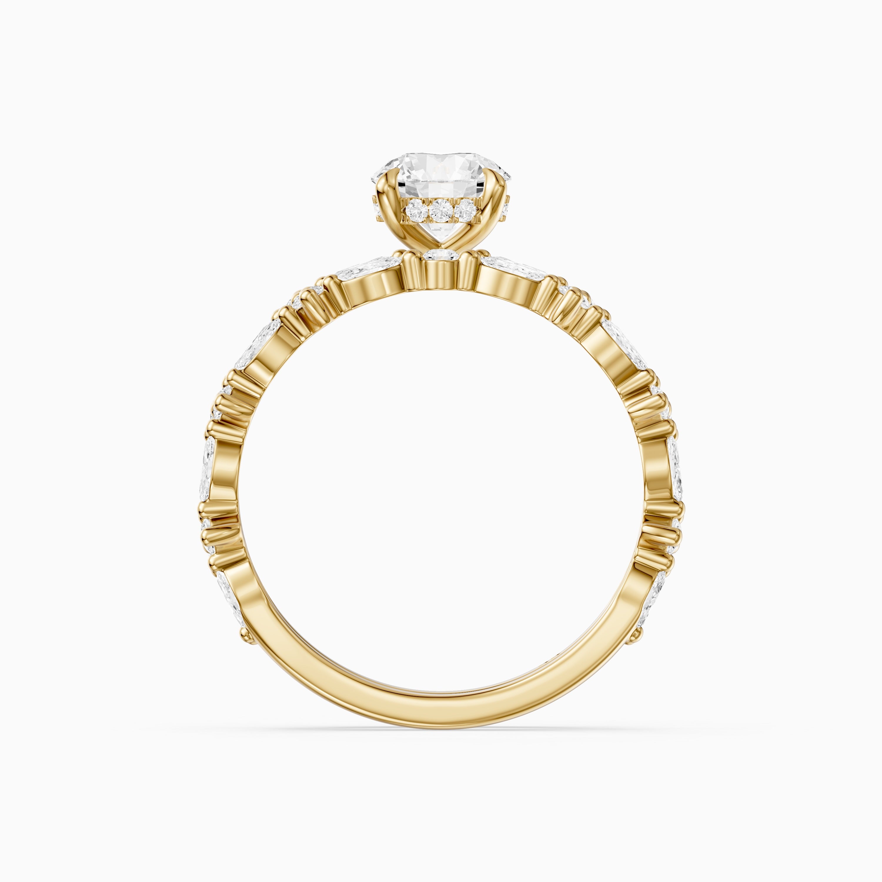 Elen Round Lab Grown Diamond Bridal Set with Round and Marquise Diamond Band