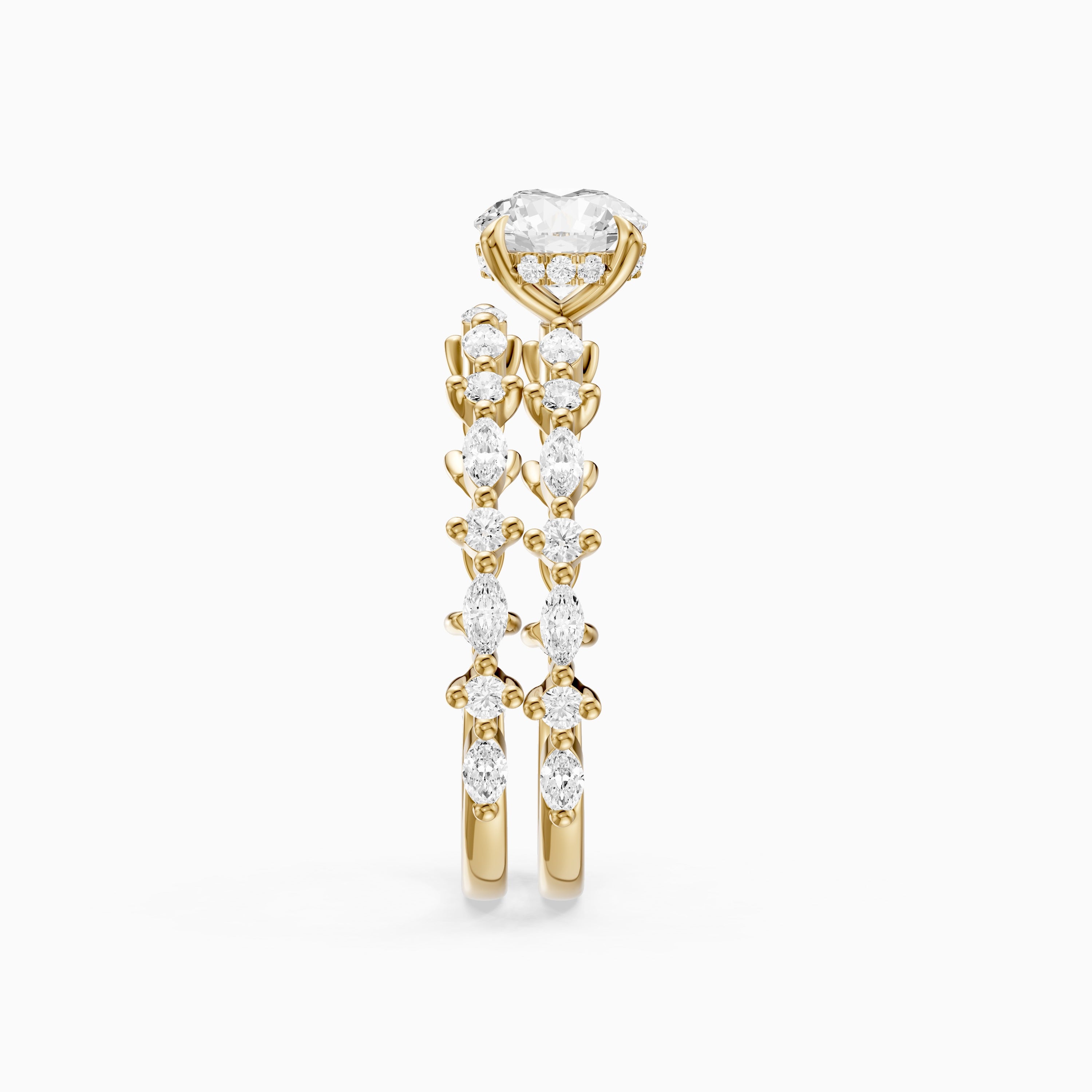 Elen Round Lab Grown Diamond Bridal Set with Round and Marquise Diamond Band