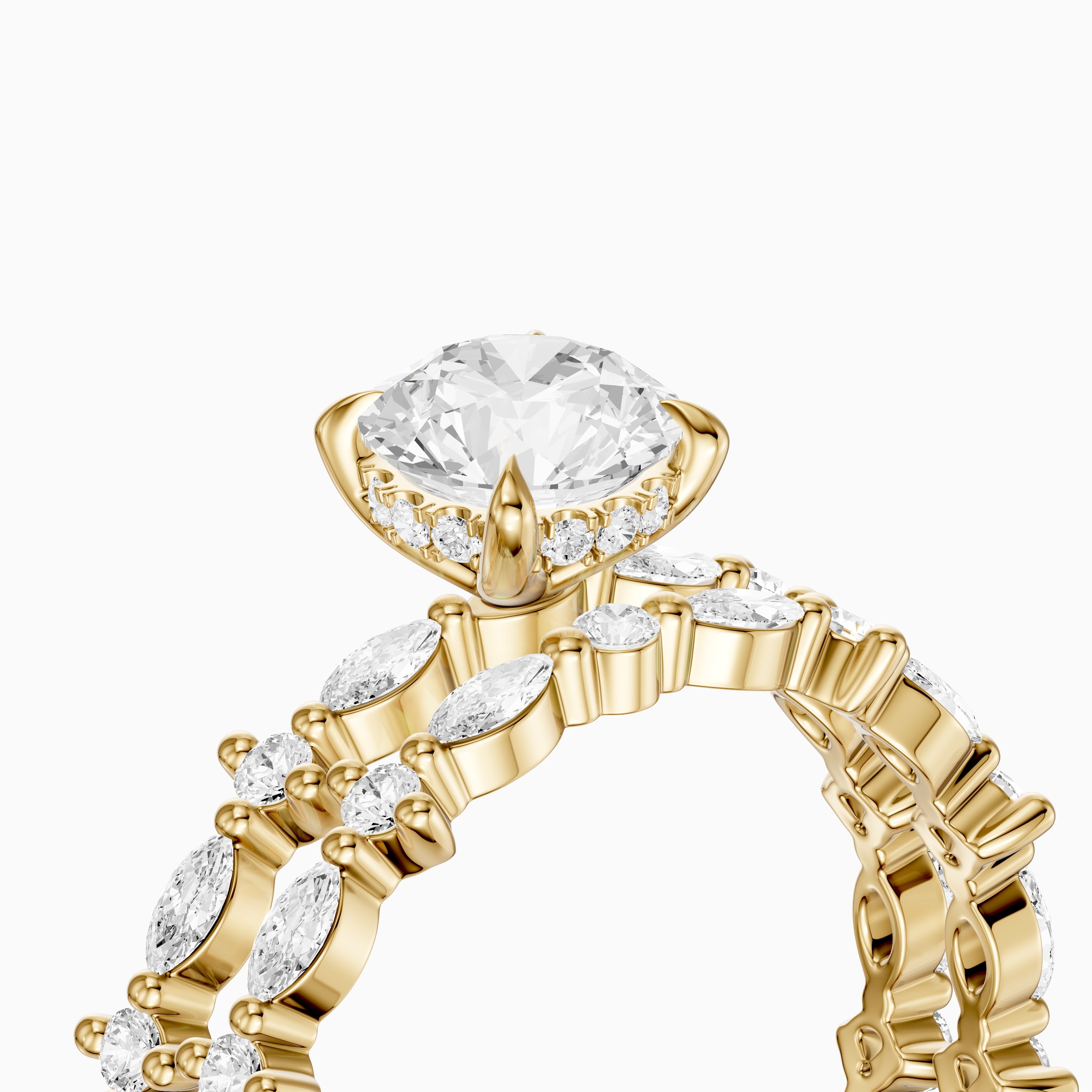 Elen Round Lab Grown Diamond Bridal Set with Round and Marquise Diamond Band