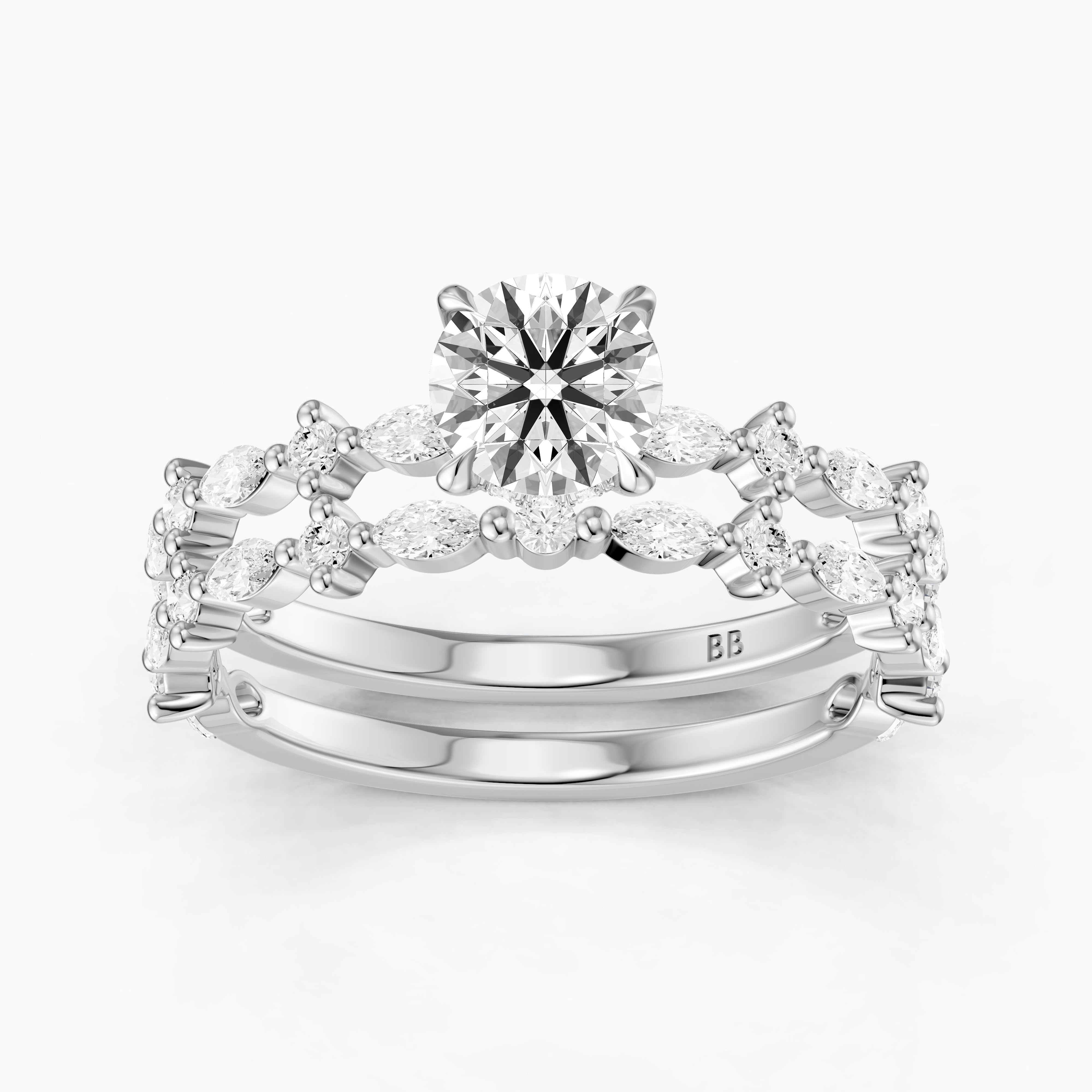 Elen Round Lab Grown Diamond Bridal Set with Round and Marquise Diamond Band