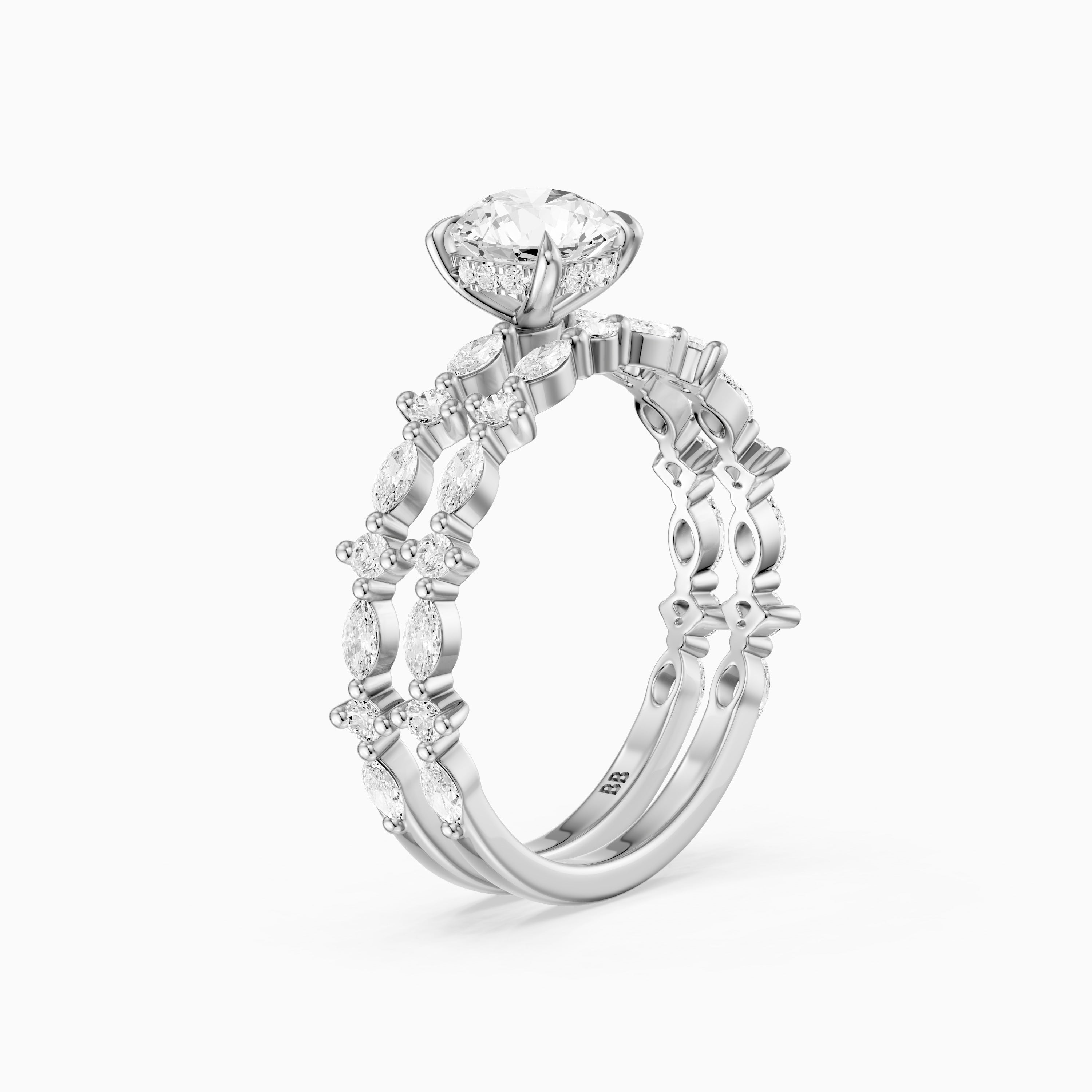 Elen Round Lab Grown Diamond Bridal Set with Round and Marquise Diamond Band