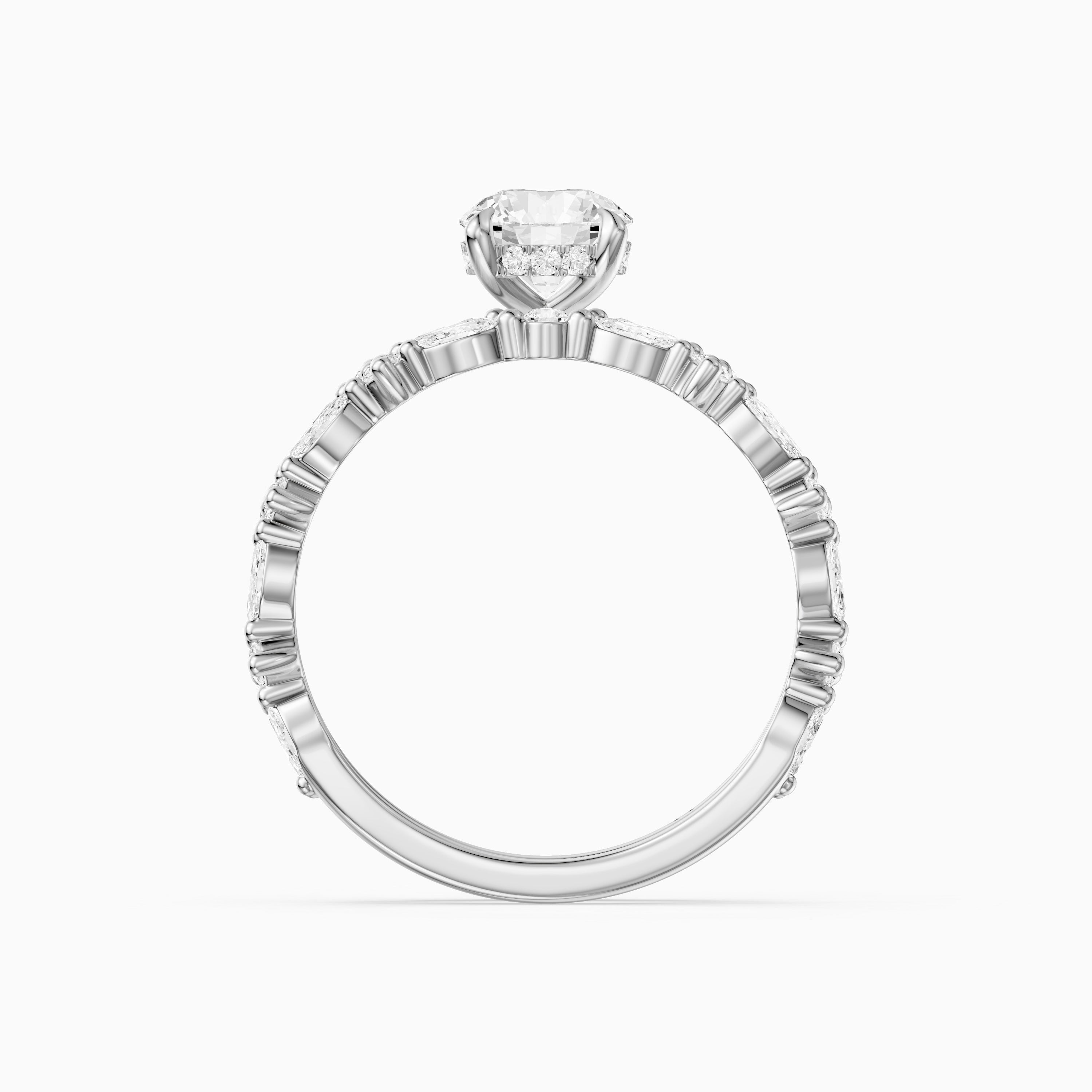 Elen Round Lab Grown Diamond Bridal Set with Round and Marquise Diamond Band