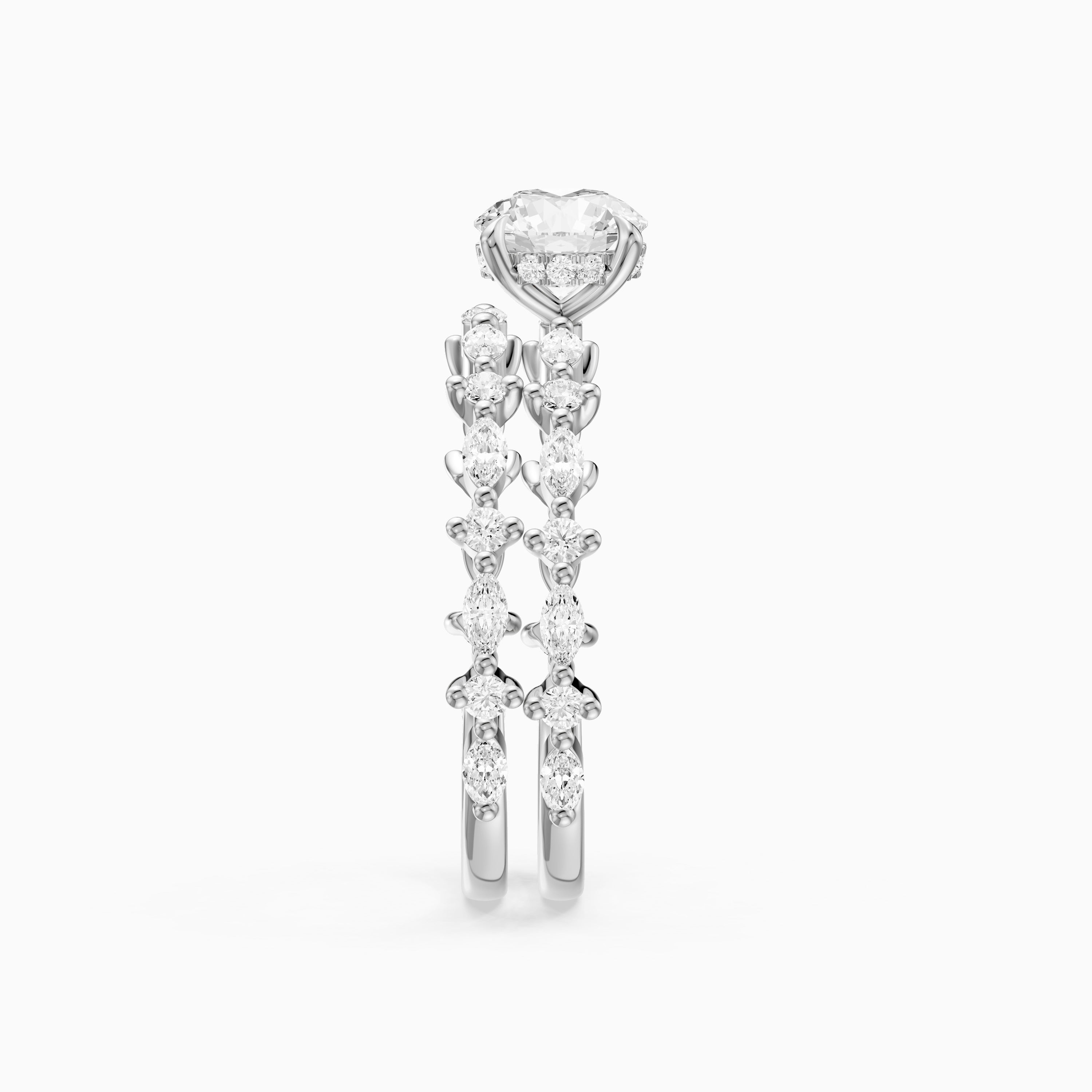 Elen Round Lab Grown Diamond Bridal Set with Round and Marquise Diamond Band