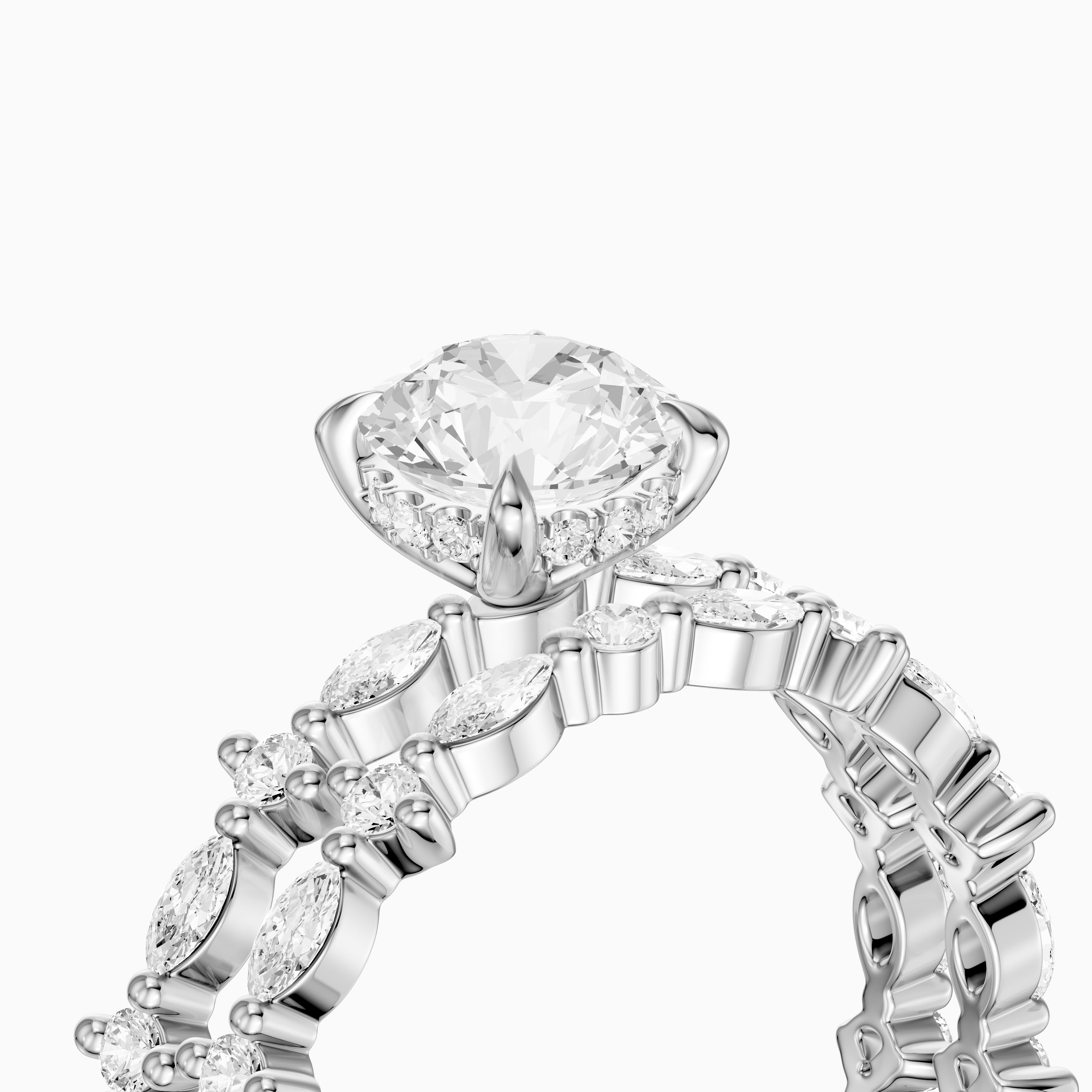 Elen Round Lab Grown Diamond Bridal Set with Round and Marquise Diamond Band